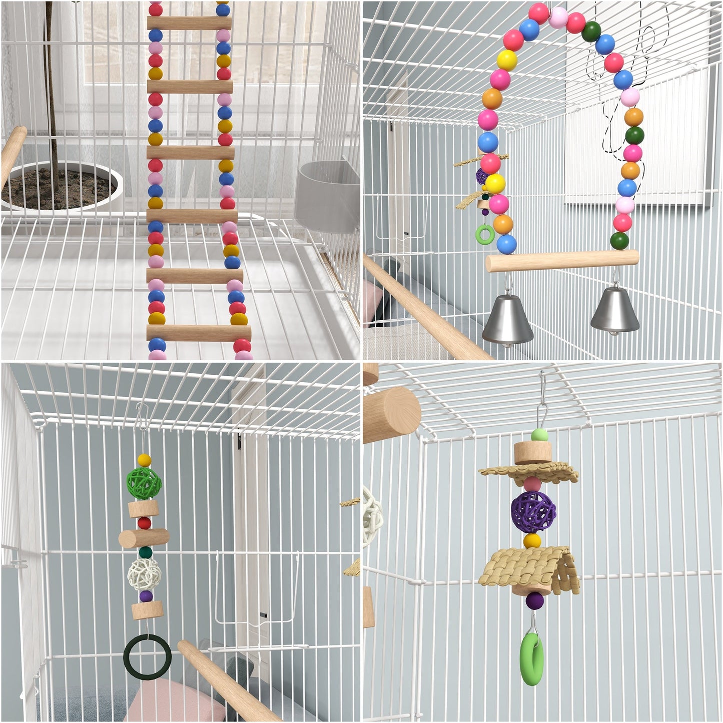 Large Bird Cage Budgie Cage with Stand, Toys, Wheels, Accessories, Storage Shelf for Canaries, Finches, Lovebirds, Parakeets - White, 79 x 49 x 133 cm
