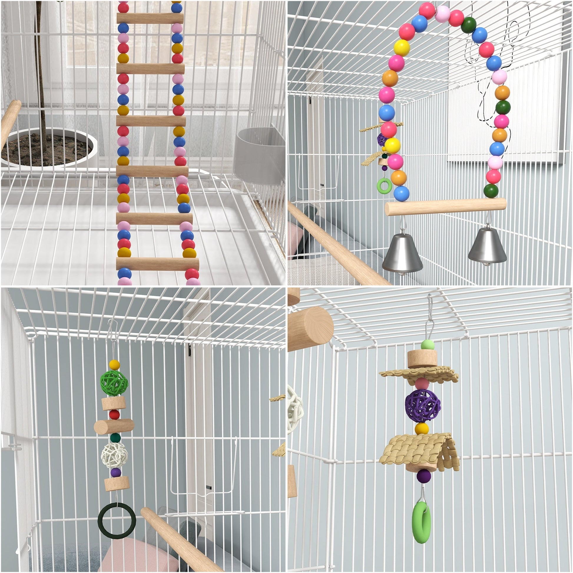 Large Bird Cage Budgie Cage with Stand, Toys, Wheels, Accessories, Storage Shelf for Canaries, Finches, Lovebirds, Parakeets - White, 79 x 49 x 133 cm