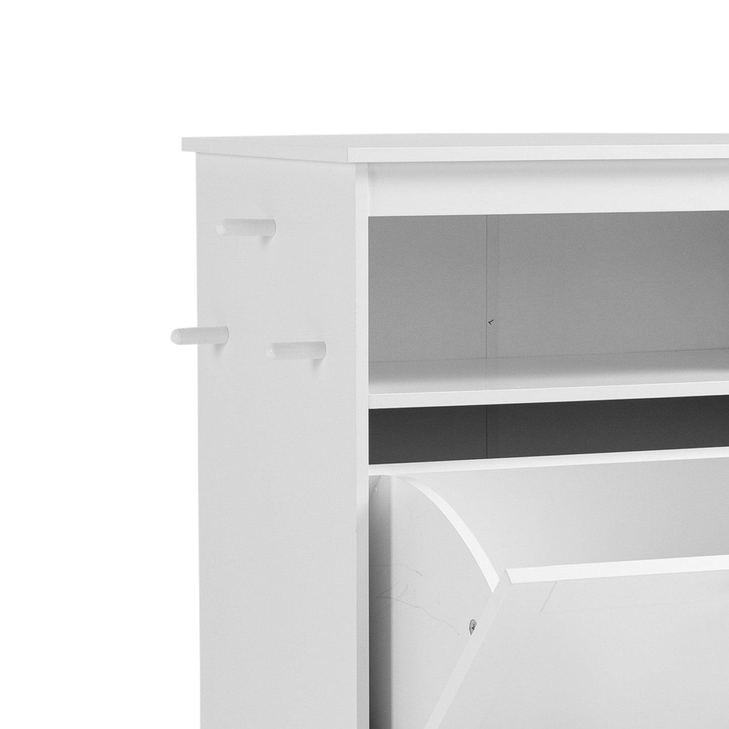 Pet Feeder Station, Dog Food Storage Container w/ Raised Dog Bowls, Hanger, for Food and Water - White