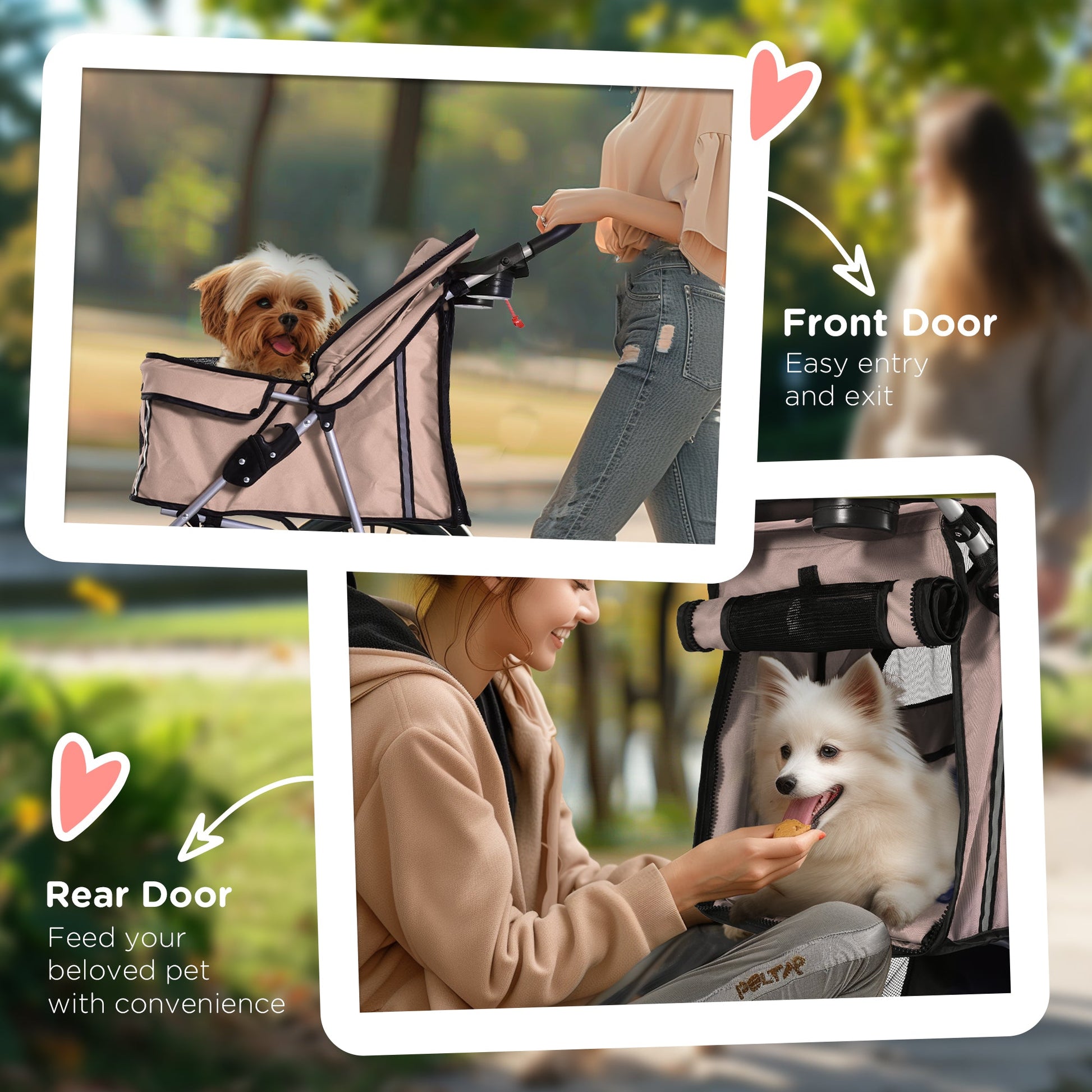 Pet Stroller for Small Miniature Dogs Cats Foldable Travel Carriage with Wheels Zipper Entry Cup Holder Storage Basket Brown