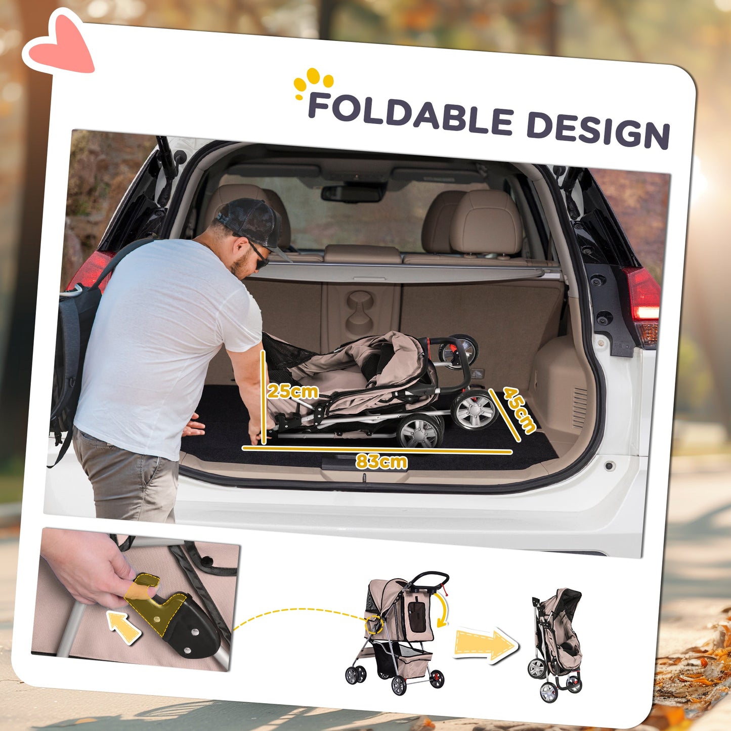 Pet Stroller for Small Miniature Dogs Cats Foldable Travel Carriage with Wheels Zipper Entry Cup Holder Storage Basket Brown