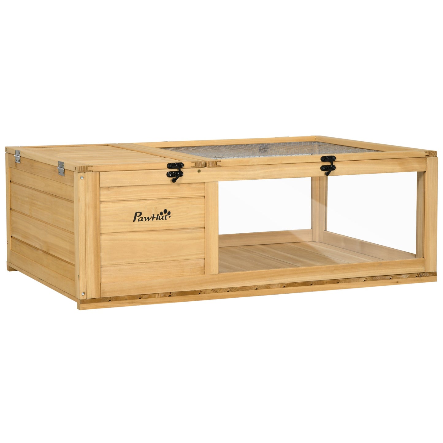 Tortoise House with Mesh Roof, Small Reptile Wooden House, Tortoise Enclosure with Removable Side Panel, for Indoor - Light Yellow