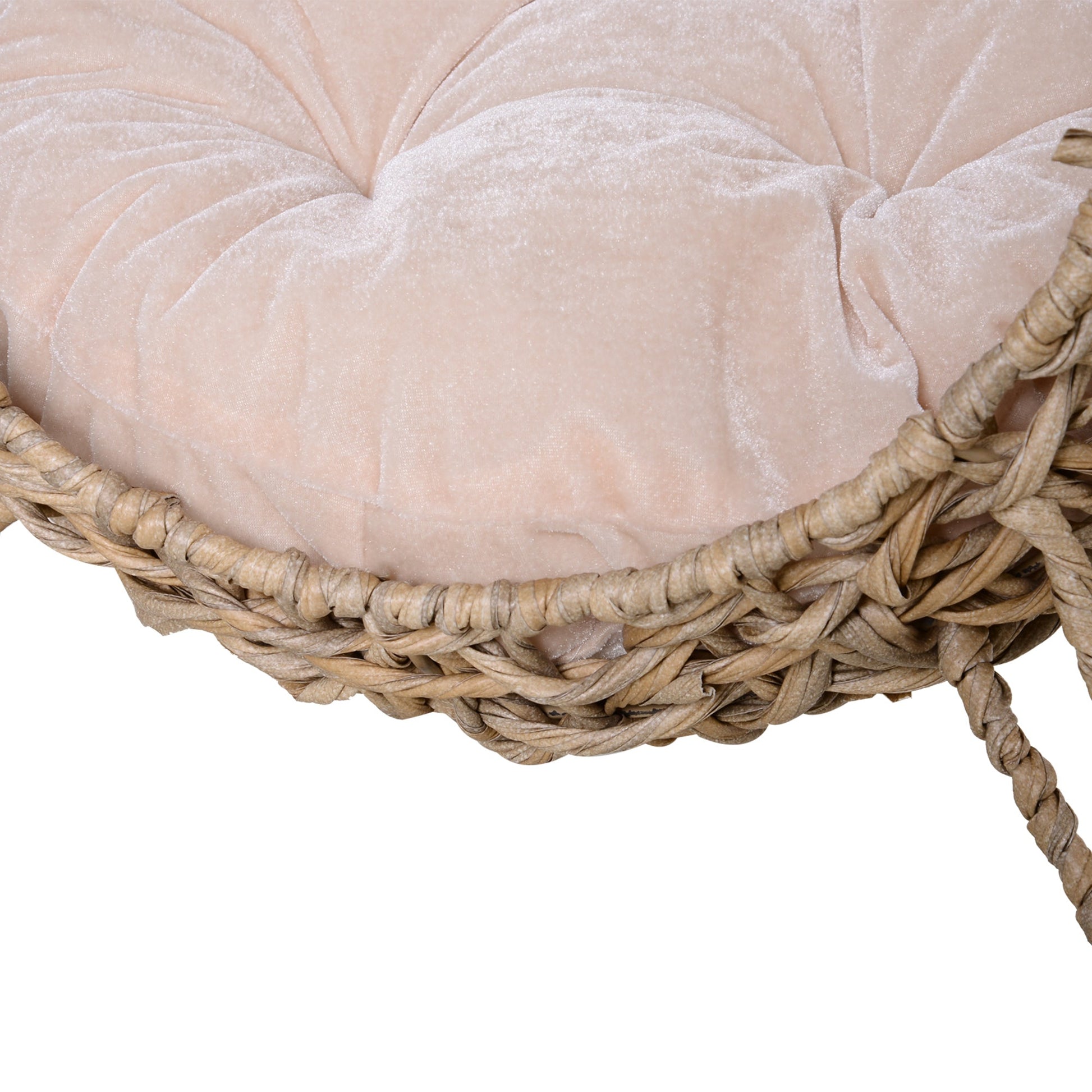Wicker Cat House, Rattan Elevated Cat Bed with Three Tripod Legs, Ball-Shaped Cat Basket with Cushion - Natural Wood Finish