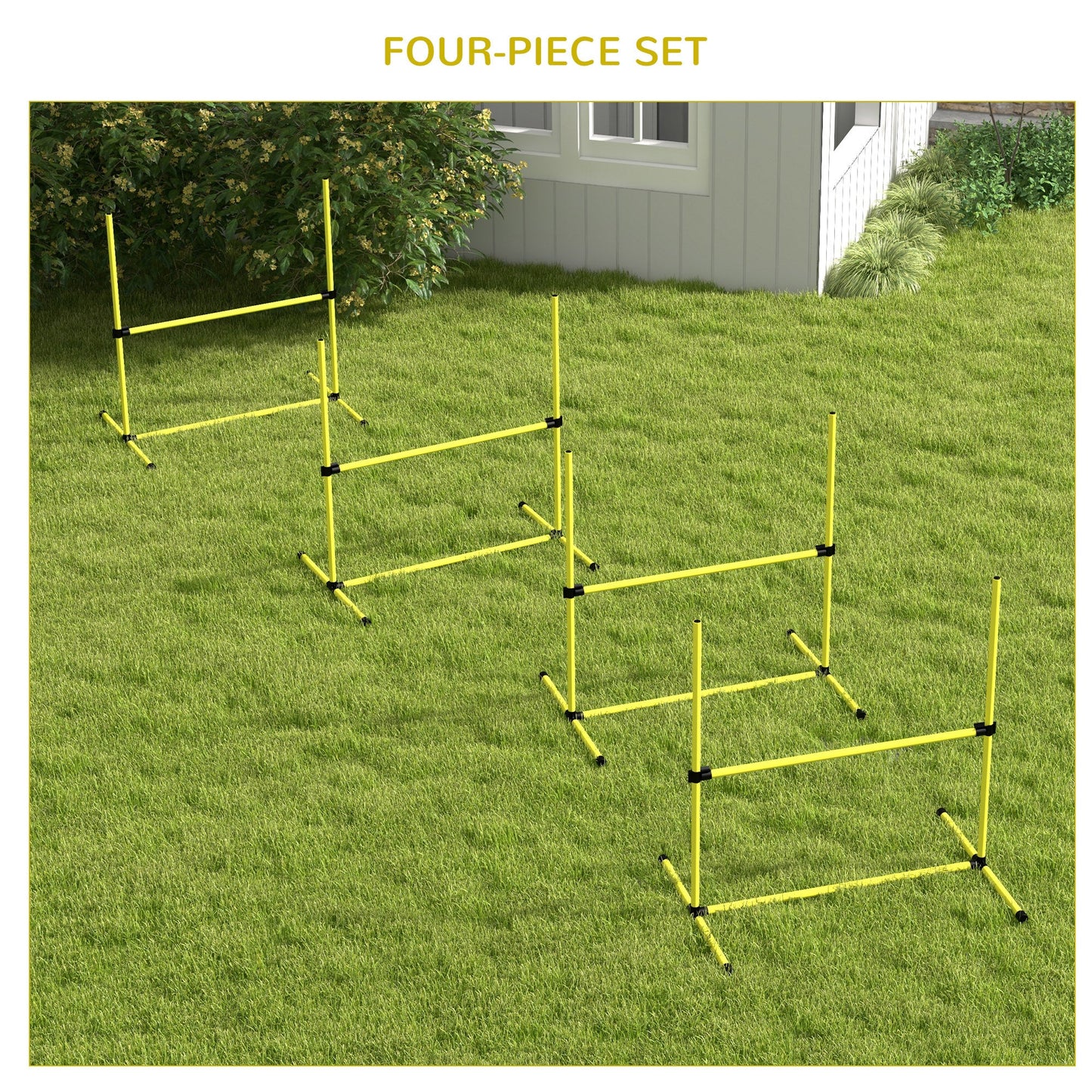 Dog Agility Equipment Training Height Adjustable Jumps Hurdle 4 Pieces with Carrying Bag for Outdoor, Yellow