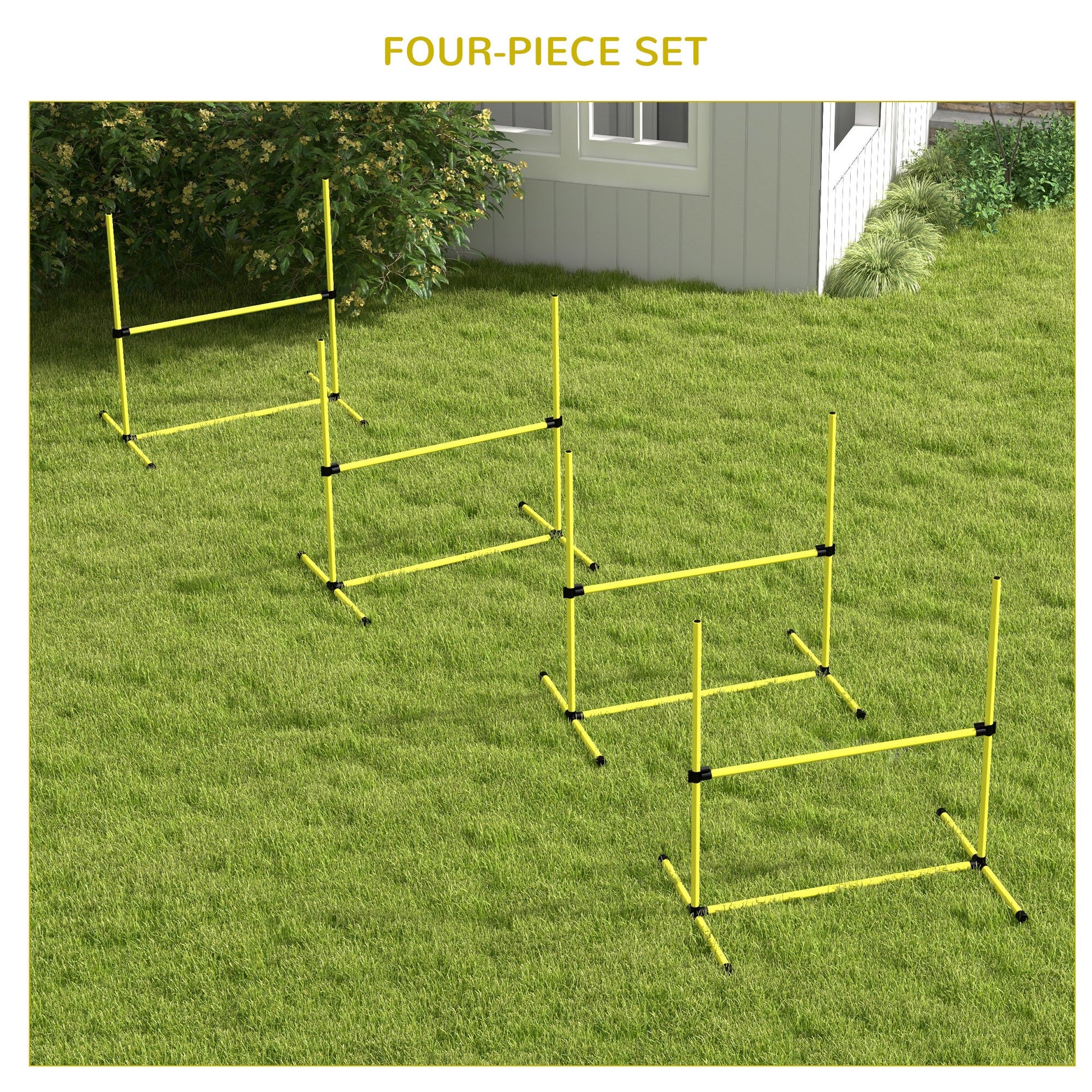 Dog Agility Equipment Training Height Adjustable Jumps Hurdle 4 Pieces with Carrying Bag for Outdoor, Yellow