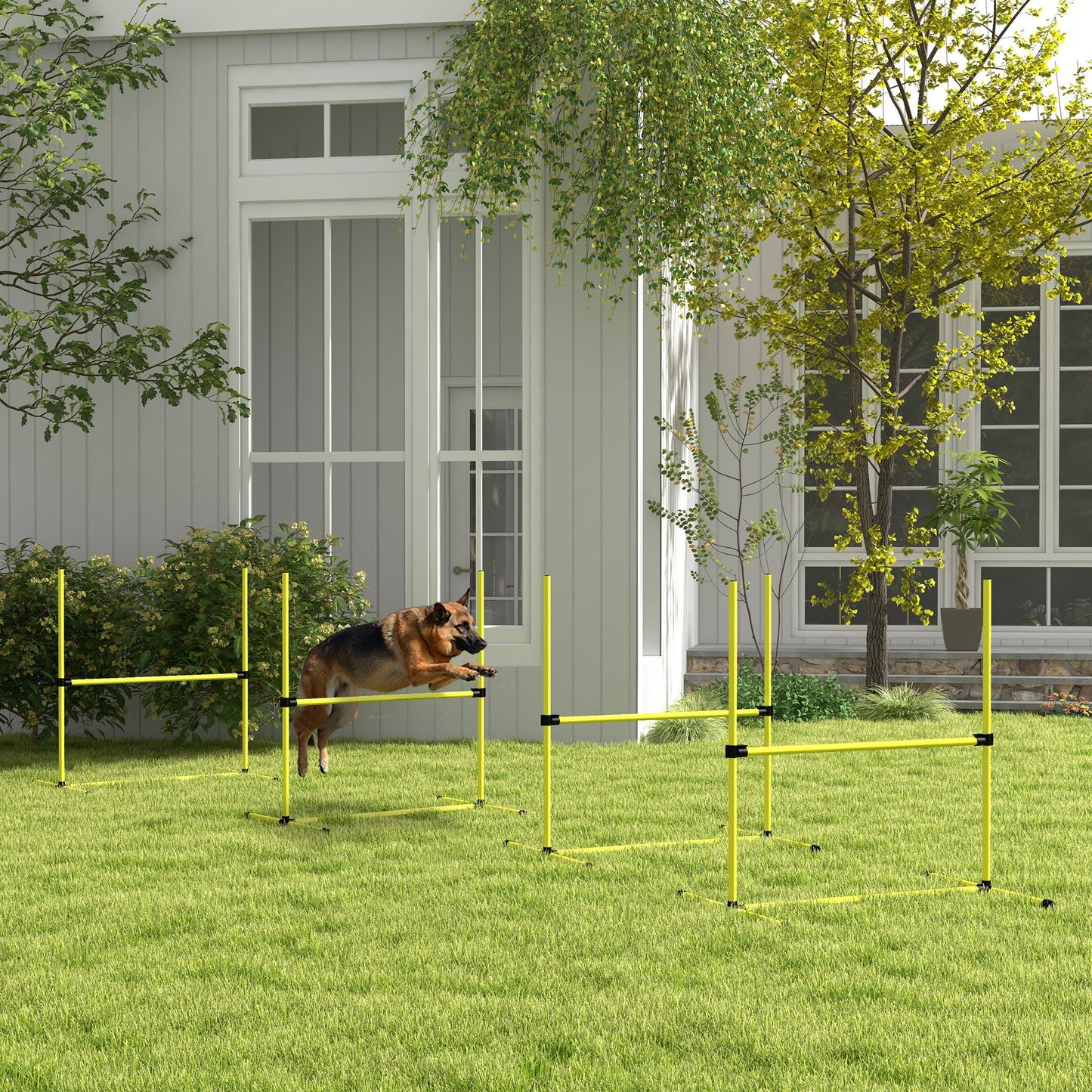 Dog Agility Equipment Training Height Adjustable Jumps Hurdle 4 Pieces with Carrying Bag for Outdoor, Yellow