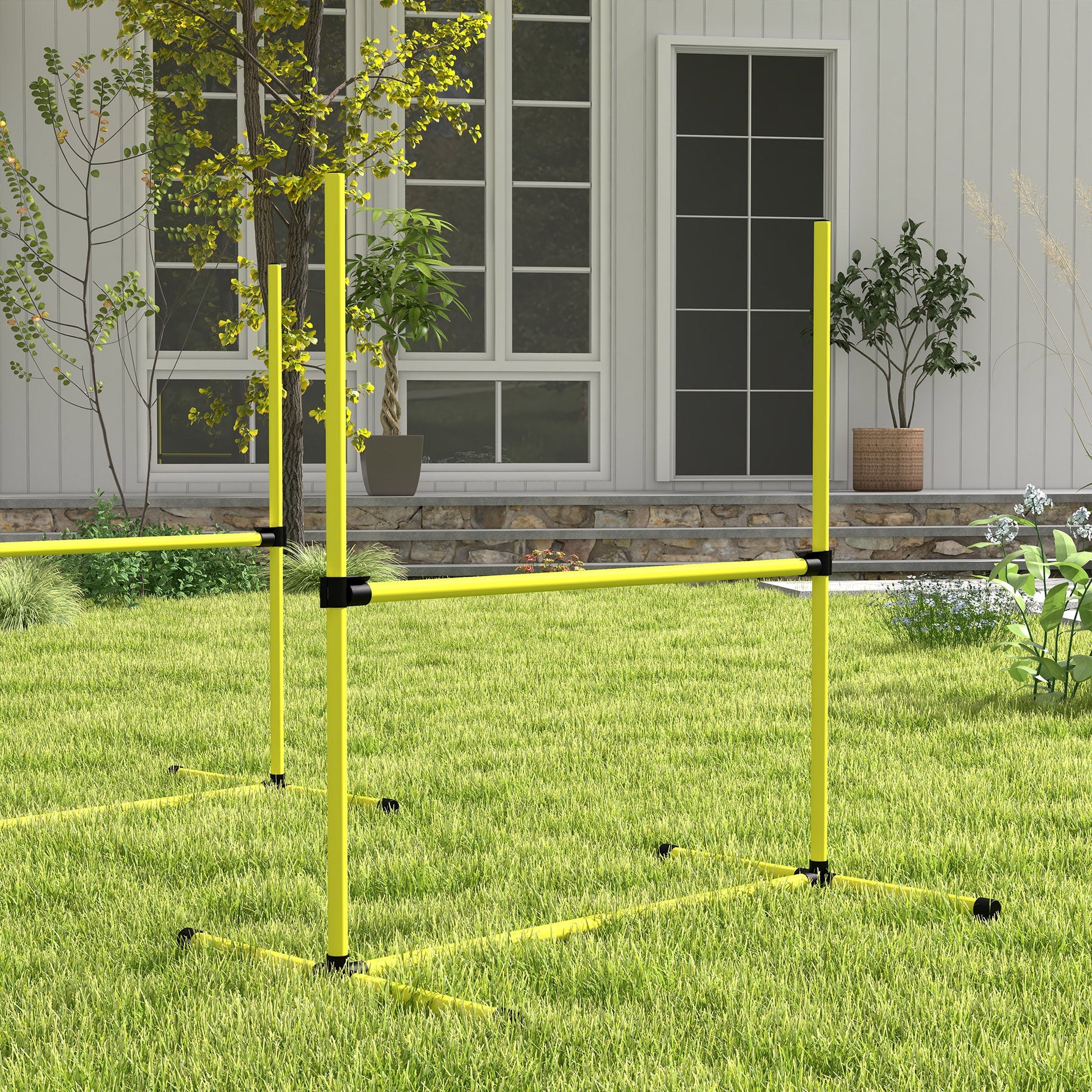 Dog Agility Equipment Training Height Adjustable Jumps Hurdle 4 Pieces with Carrying Bag for Outdoor, Yellow