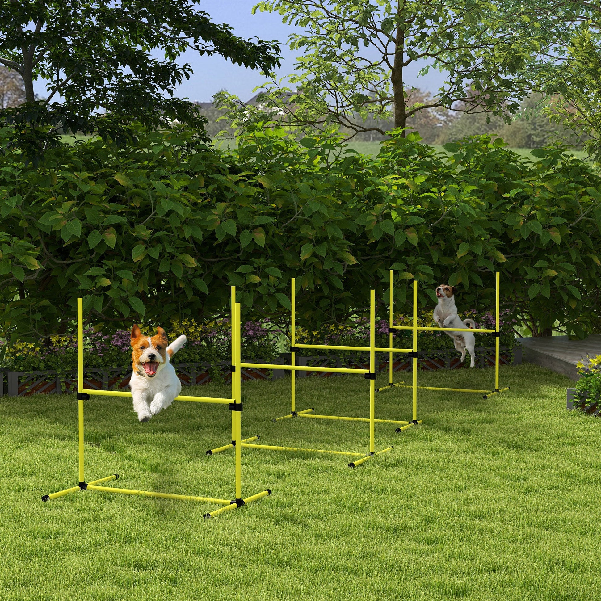 Dog Agility Equipment Training Height Adjustable Jumps Hurdle 4 Pieces with Carrying Bag for Outdoor, Yellow
