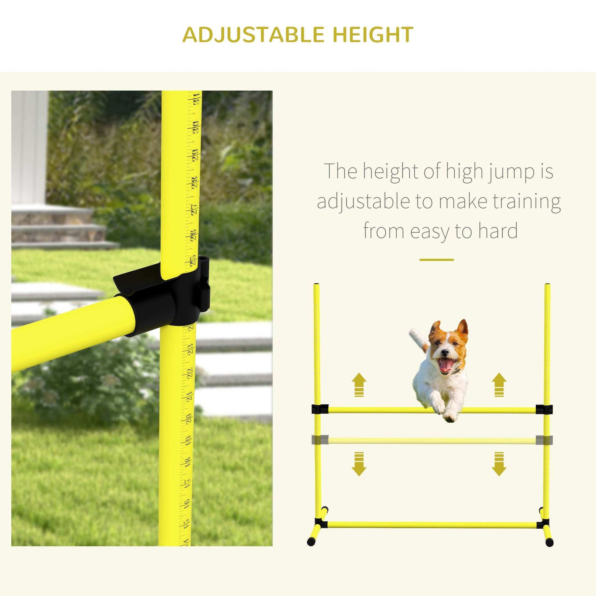 Dog Agility Equipment Training Height Adjustable Jumps Hurdle 4 Pieces with Carrying Bag for Outdoor, Yellow