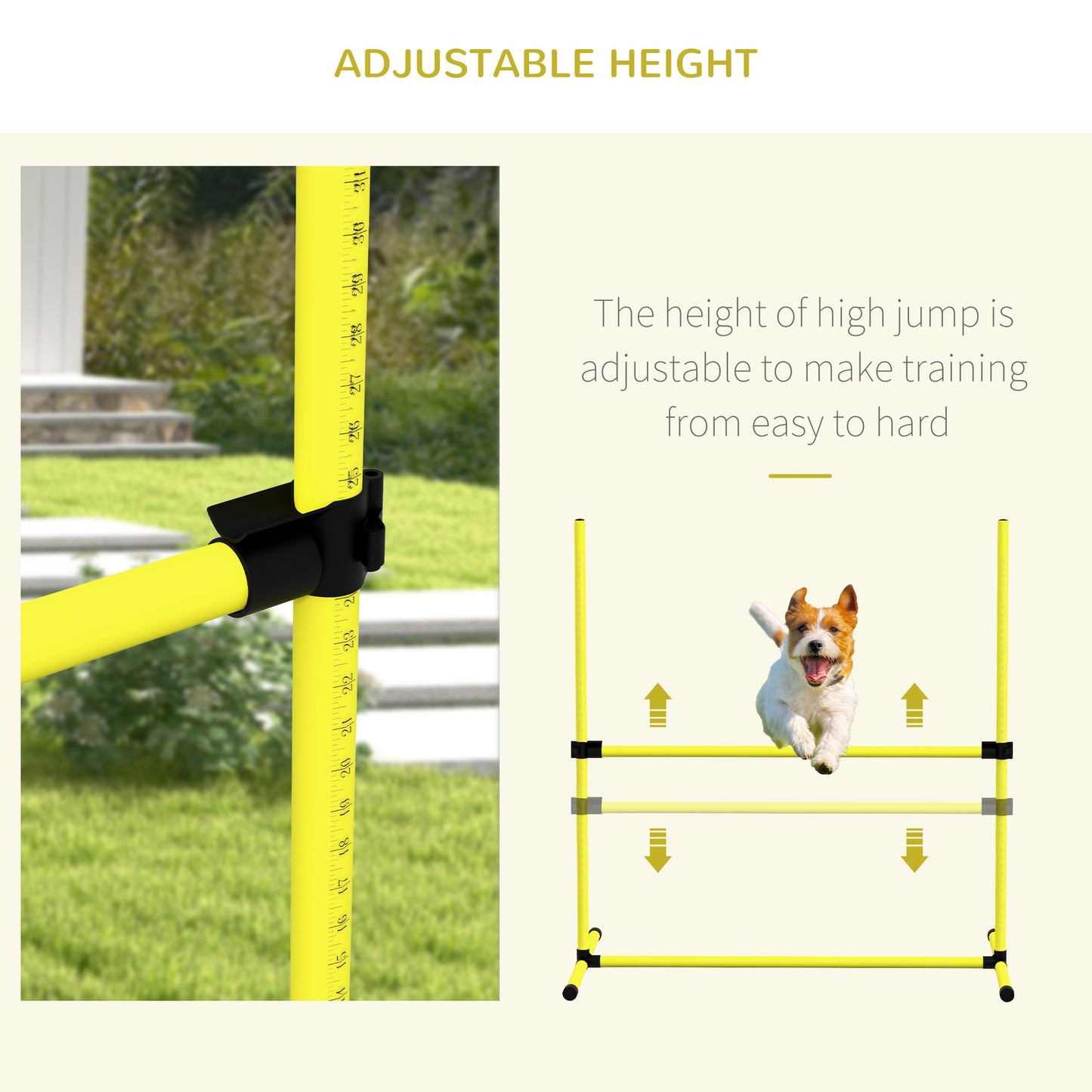 Dog Agility Equipment Training Height Adjustable Jumps Hurdle 4 Pieces with Carrying Bag for Outdoor, Yellow