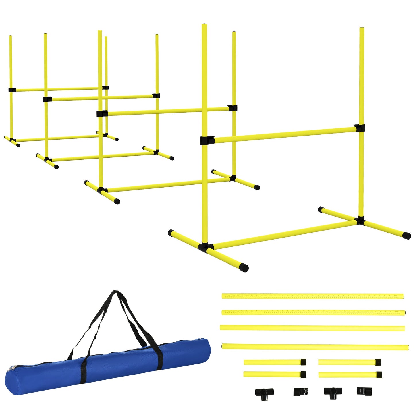 Dog Agility Equipment Training Height Adjustable Jumps Hurdle 4 Pieces with Carrying Bag for Outdoor, Yellow