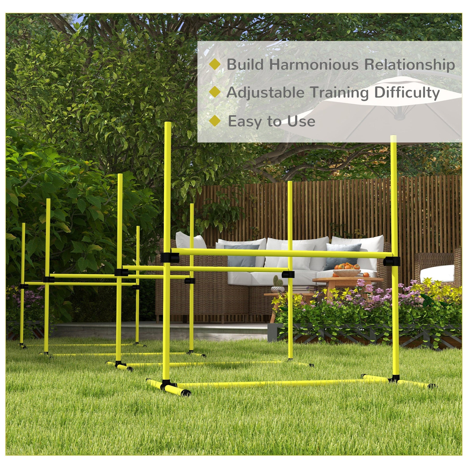 Dog Agility Equipment Training Height Adjustable Jumps Hurdle 4 Pieces with Carrying Bag for Outdoor, Yellow