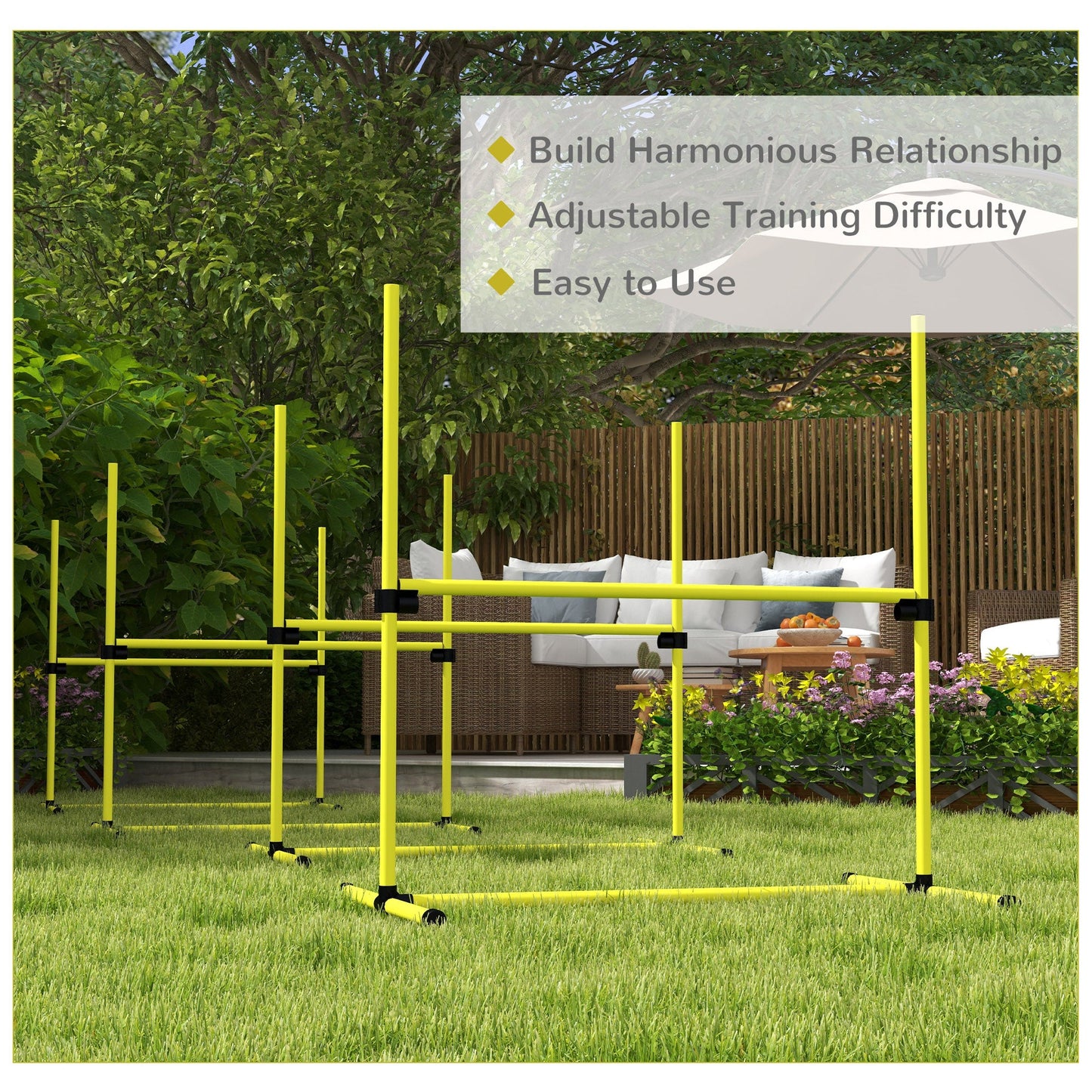 Dog Agility Equipment Training Height Adjustable Jumps Hurdle 4 Pieces with Carrying Bag for Outdoor, Yellow