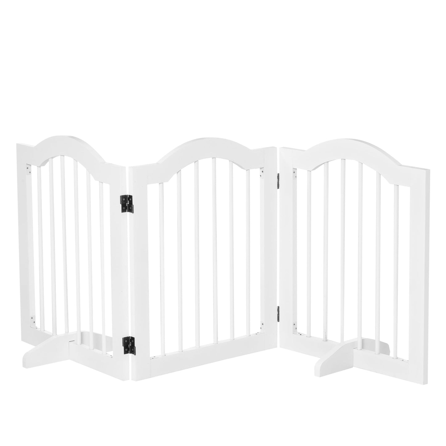 Freestanding Pet Gate Wooden Dog Gate with Support Feet Foldable Pet Fence Safety Barrier for the House Doorway Stairs White