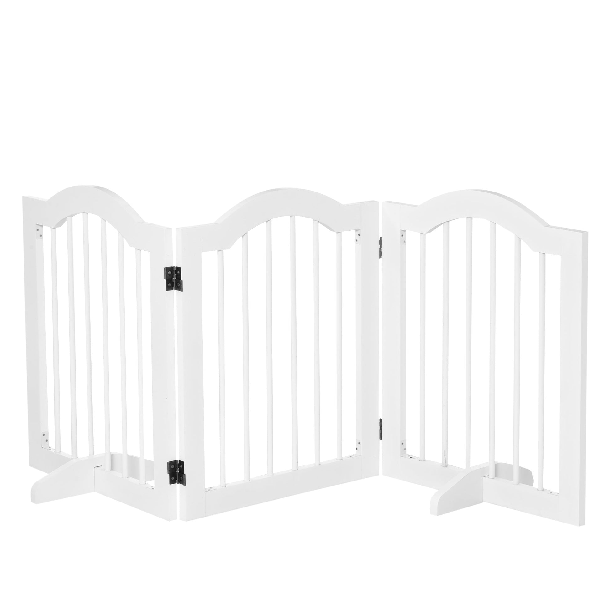 Freestanding Pet Gate Wooden Dog Gate with Support Feet Foldable Pet Fence Safety Barrier for the House Doorway Stairs White