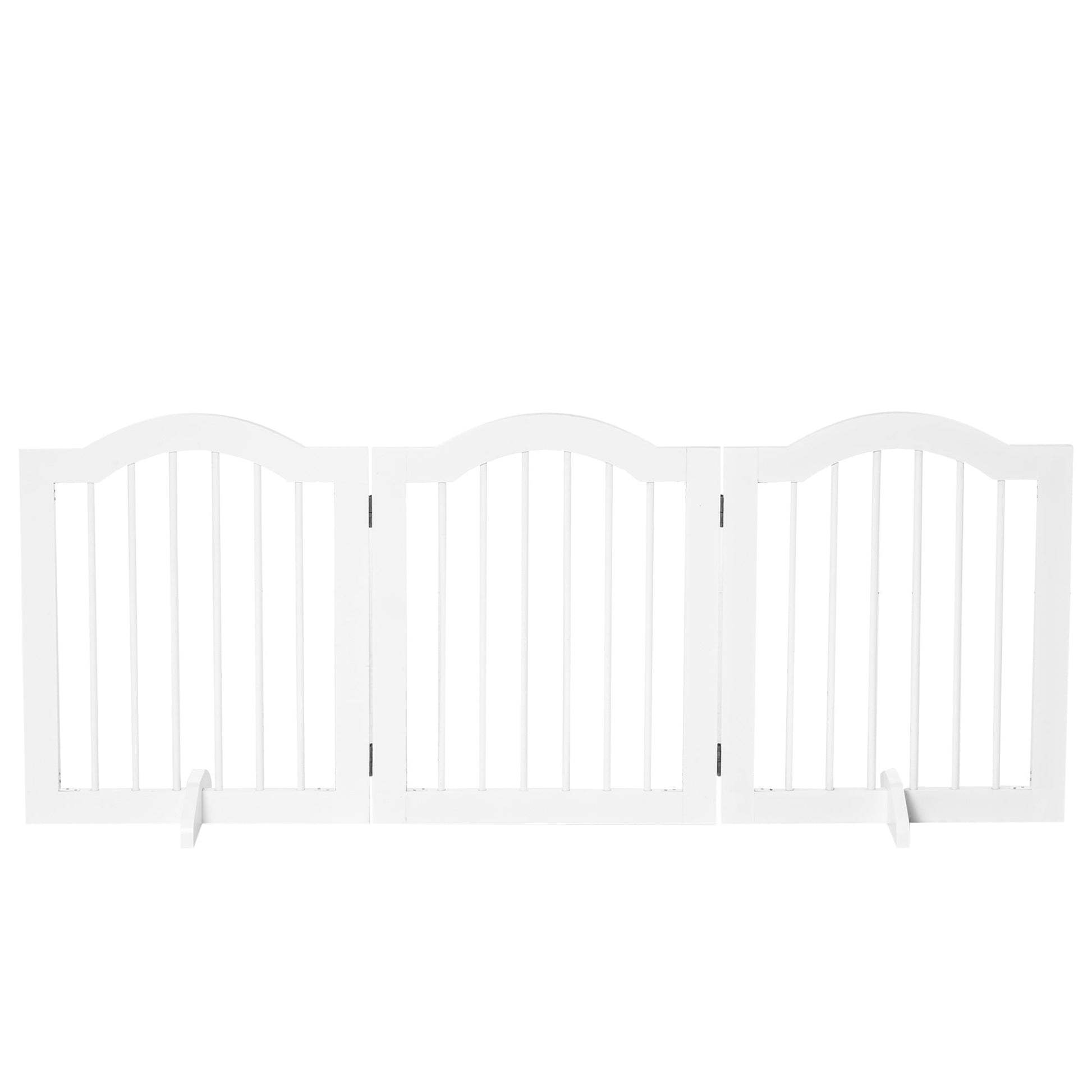 Freestanding Pet Gate Wooden Dog Gate with Support Feet Foldable Pet Fence Safety Barrier for the House Doorway Stairs White