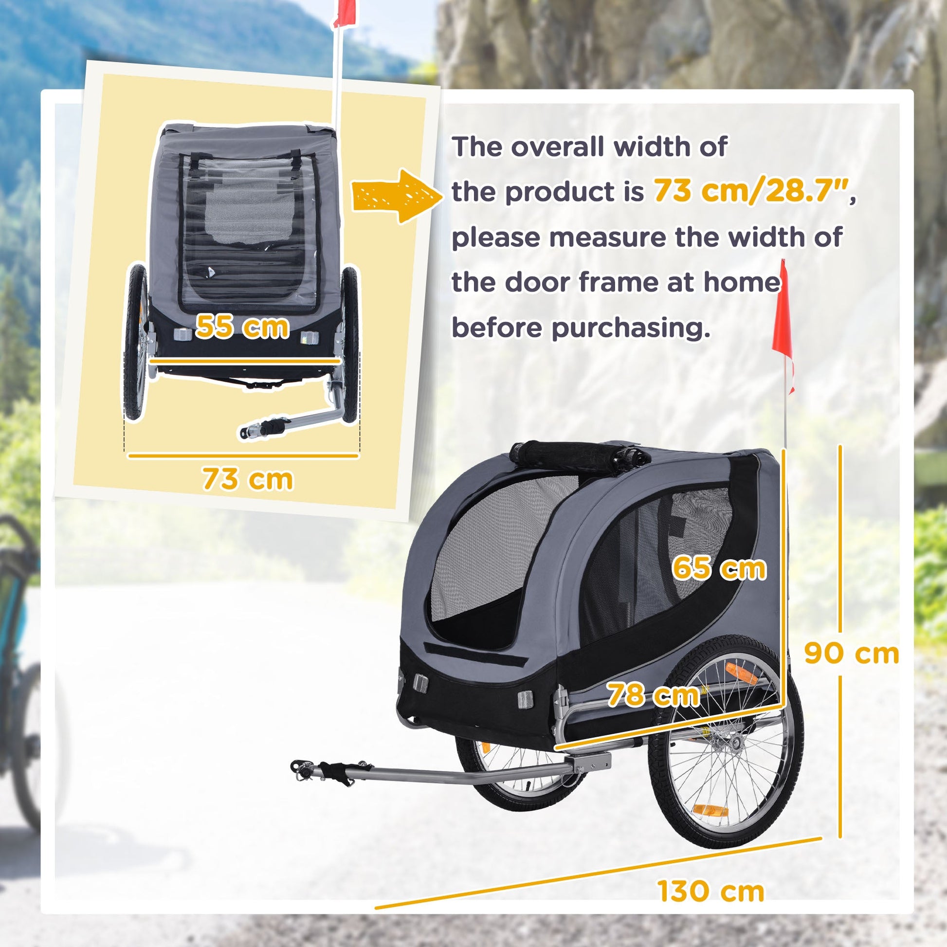 Steel Dog Bike Trailer Pet Cart Carrier for Bicycle Kit Water Resistant with Hitch Coupler Travel Grey and Black