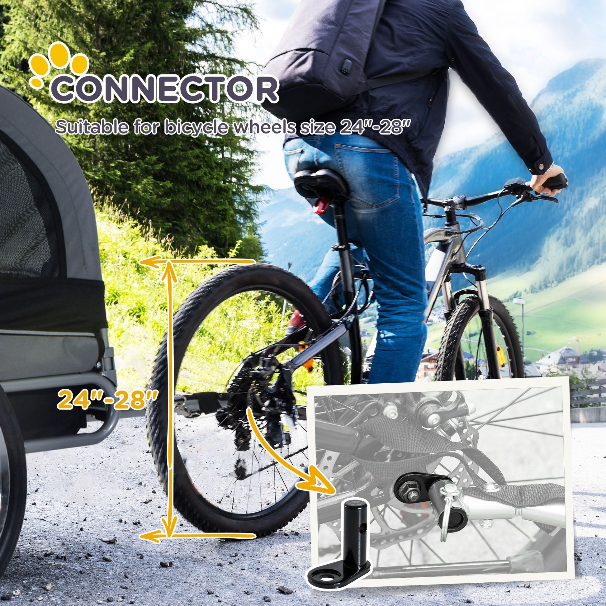 Steel Dog Bike Trailer Pet Cart Carrier for Bicycle Kit Water Resistant with Hitch Coupler Travel Grey and Black