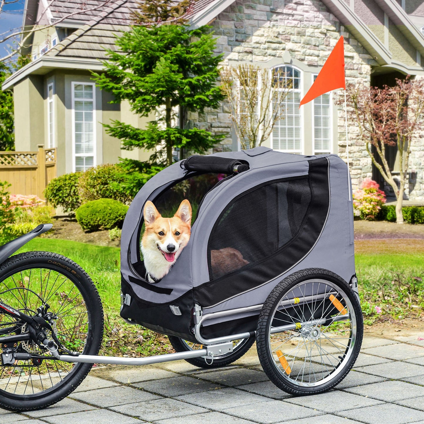 Steel Dog Bike Trailer Pet Cart Carrier for Bicycle Kit Water Resistant with Hitch Coupler Travel Grey and Black