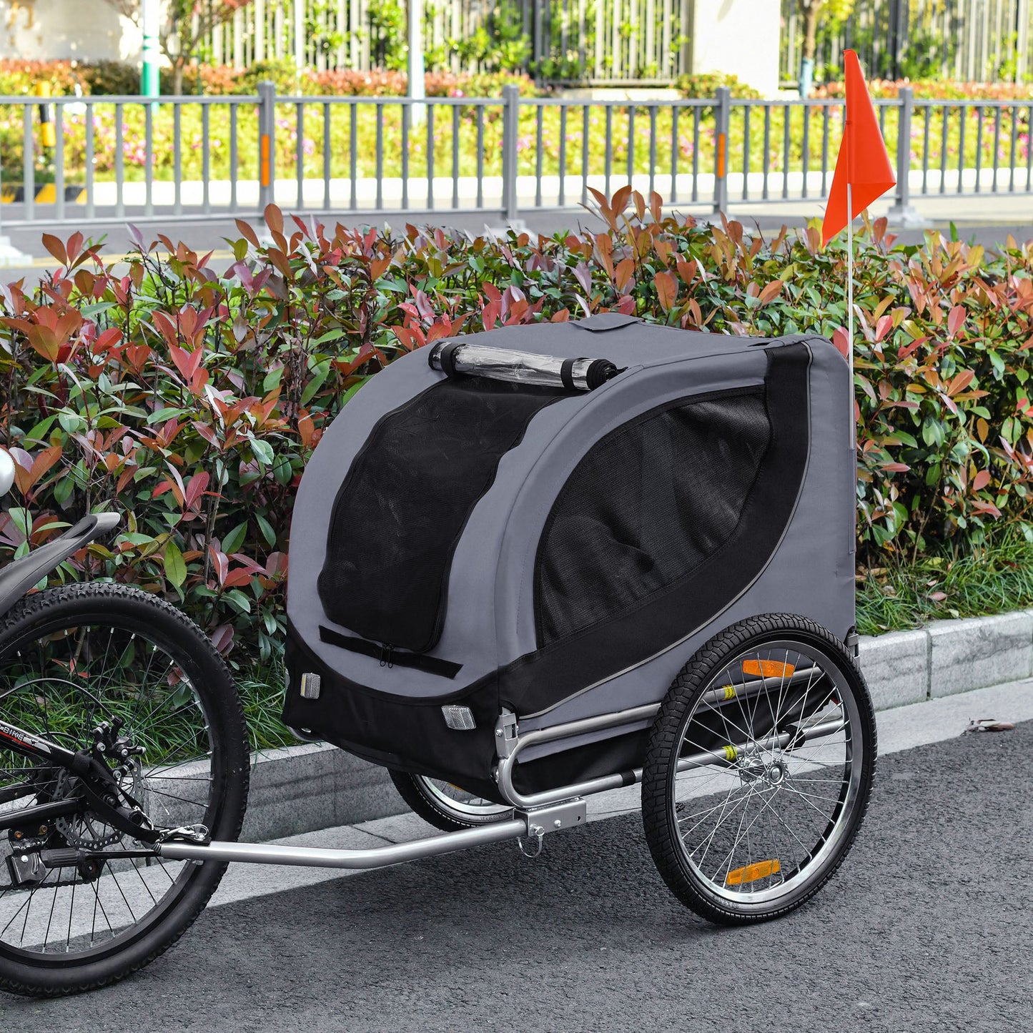 Steel Dog Bike Trailer Pet Cart Carrier for Bicycle Kit Water Resistant with Hitch Coupler Travel Grey and Black