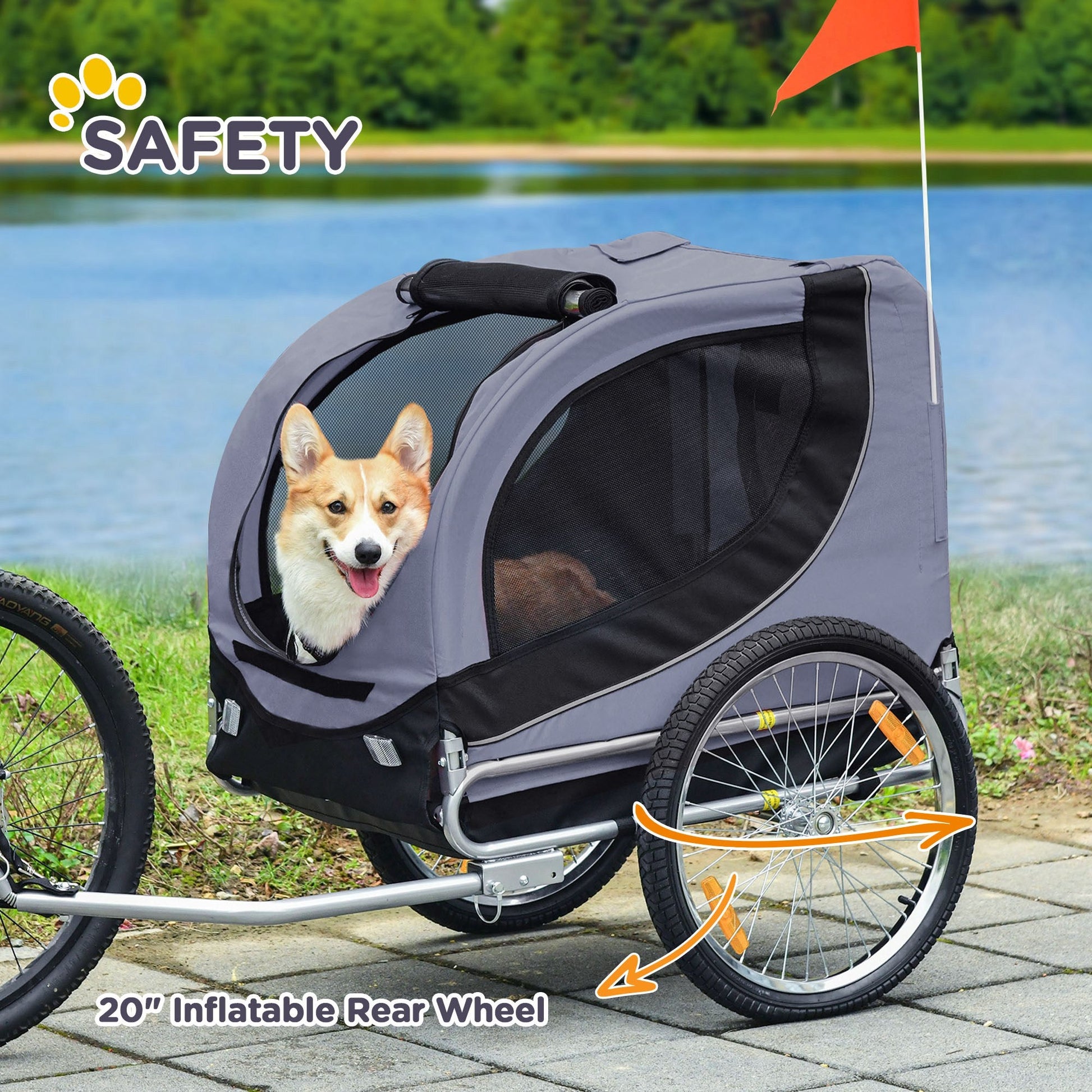 Steel Dog Bike Trailer Pet Cart Carrier for Bicycle Kit Water Resistant with Hitch Coupler Travel Grey and Black