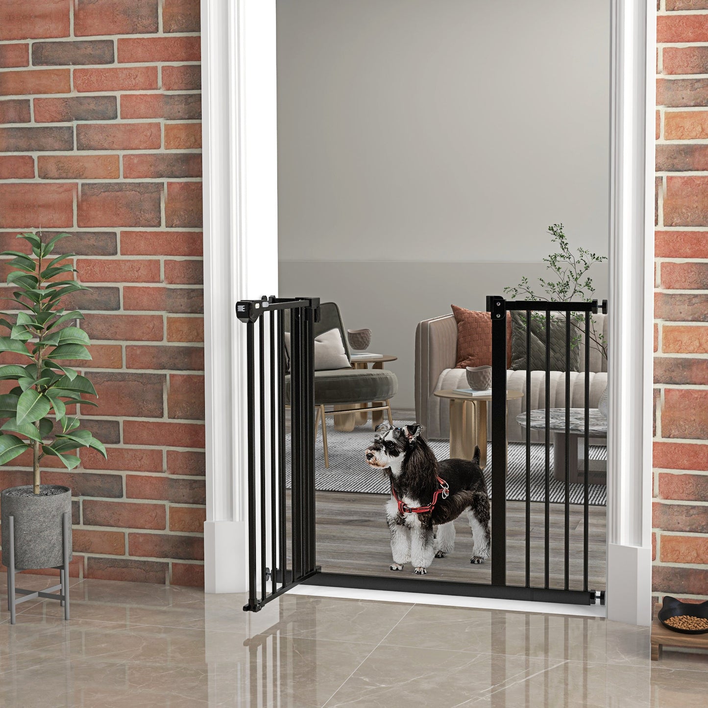 Dog Gate Stair Gate Pressure Fit Pets Barrier Auto Close for Doorway Hallway, 74-94cm Wide Adjustable, Black
