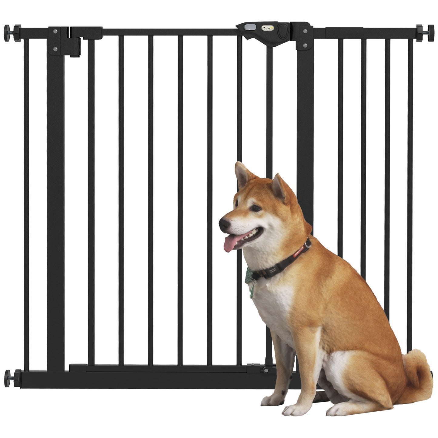 Dog Gate Stair Gate Pressure Fit Pets Barrier Auto Close for Doorway Hallway, 74-94cm Wide Adjustable, Black