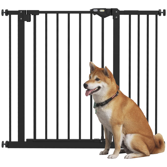 Dog Gate Stair Gate Pressure Fit Pets Barrier Auto Close for Doorway Hallway, 74-94cm Wide Adjustable, Black