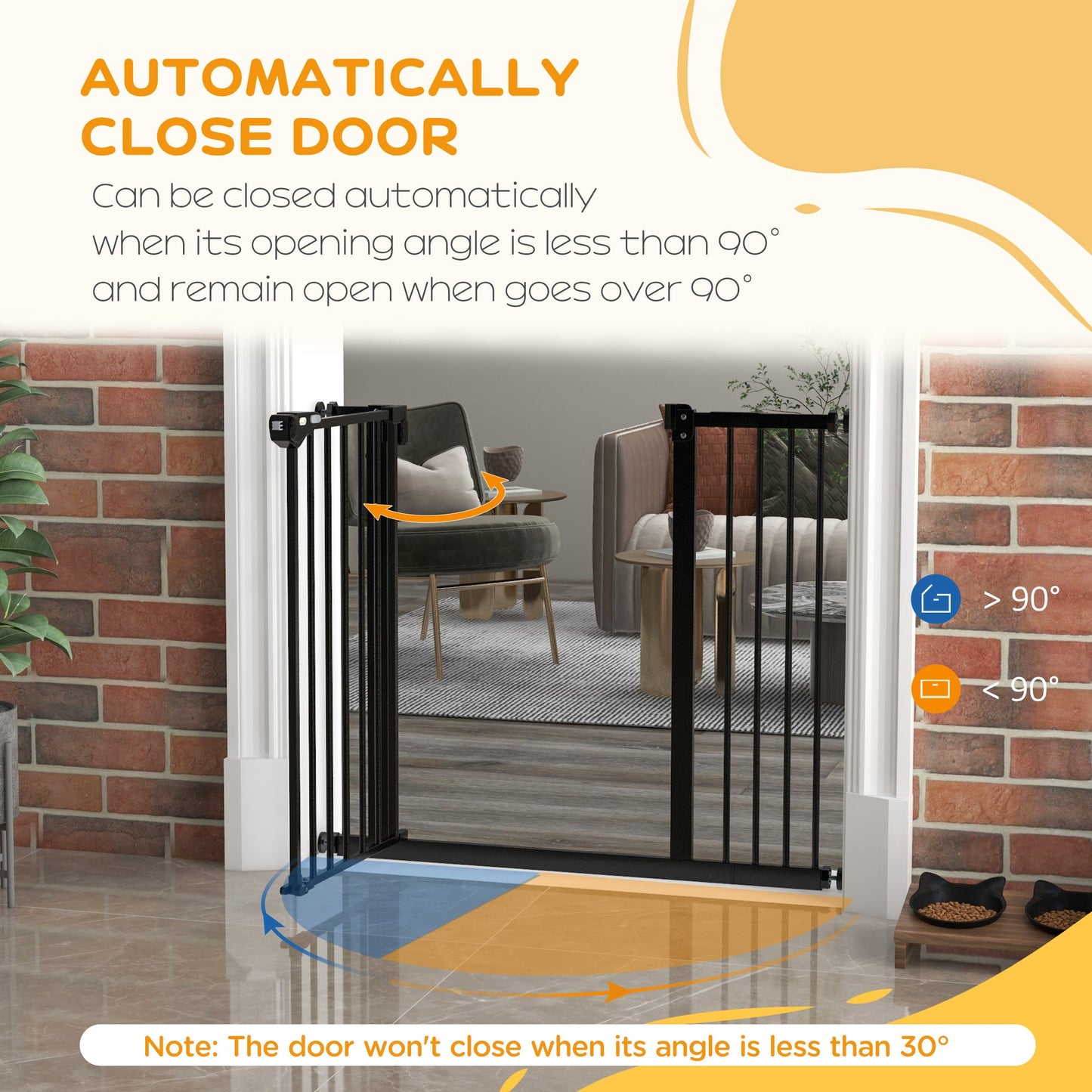 Dog Gate Stair Gate Pressure Fit Pets Barrier Auto Close for Doorway Hallway, 74-94cm Wide Adjustable, Black