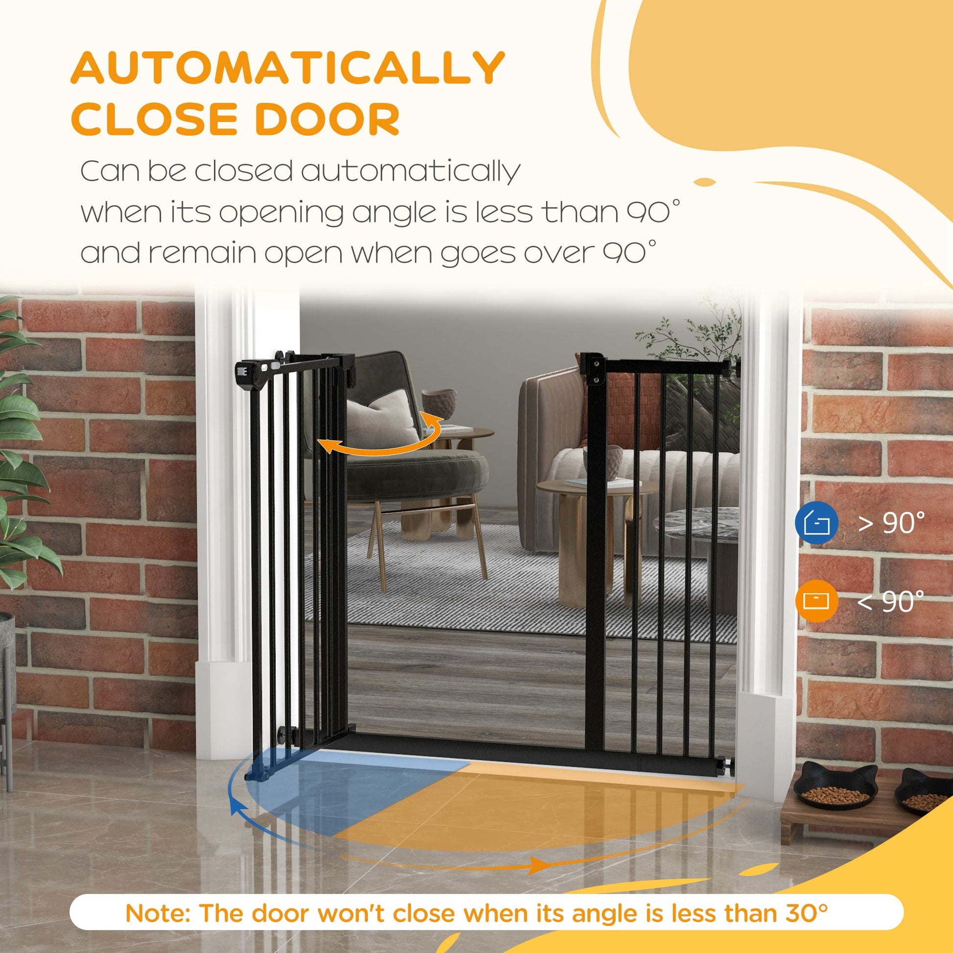 Dog Gate Stair Gate Pressure Fit Pets Barrier Auto Close for Doorway Hallway, 74-94cm Wide Adjustable, Black