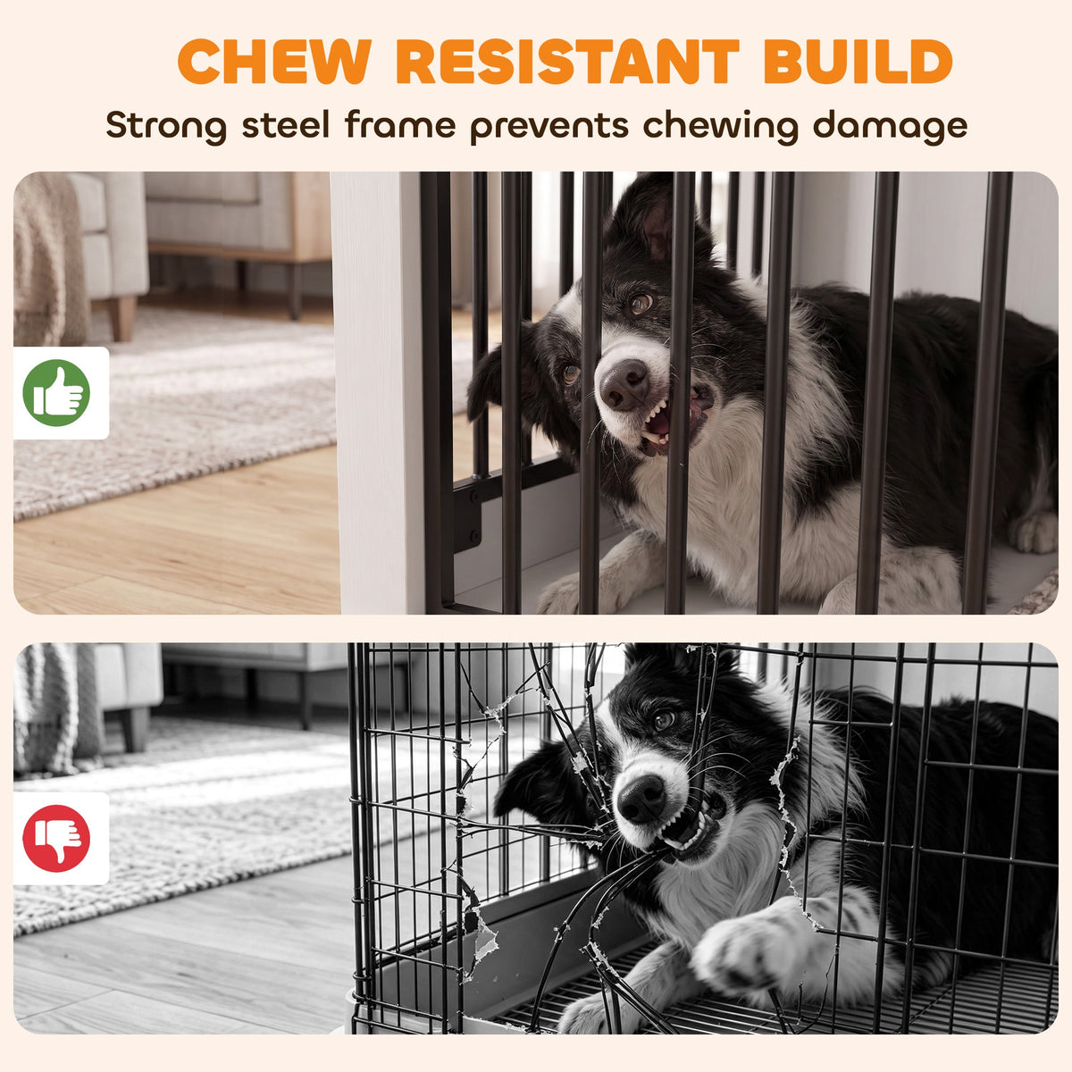 Dog Crate Furniture, 100 cm Large Double Door Wooden Dog Crate with Sliding Barn Door, Indoor Kennel End Table for Large Breeds, Anti-Chew Steel Puppy Cage, White