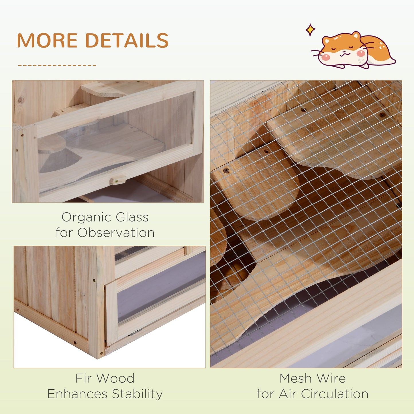Wooden Hamster Cage Mouse Mice Rodent Small Animals Hutch Exercise Play House 60 x 35 x 42cm, Natural Wood Finish