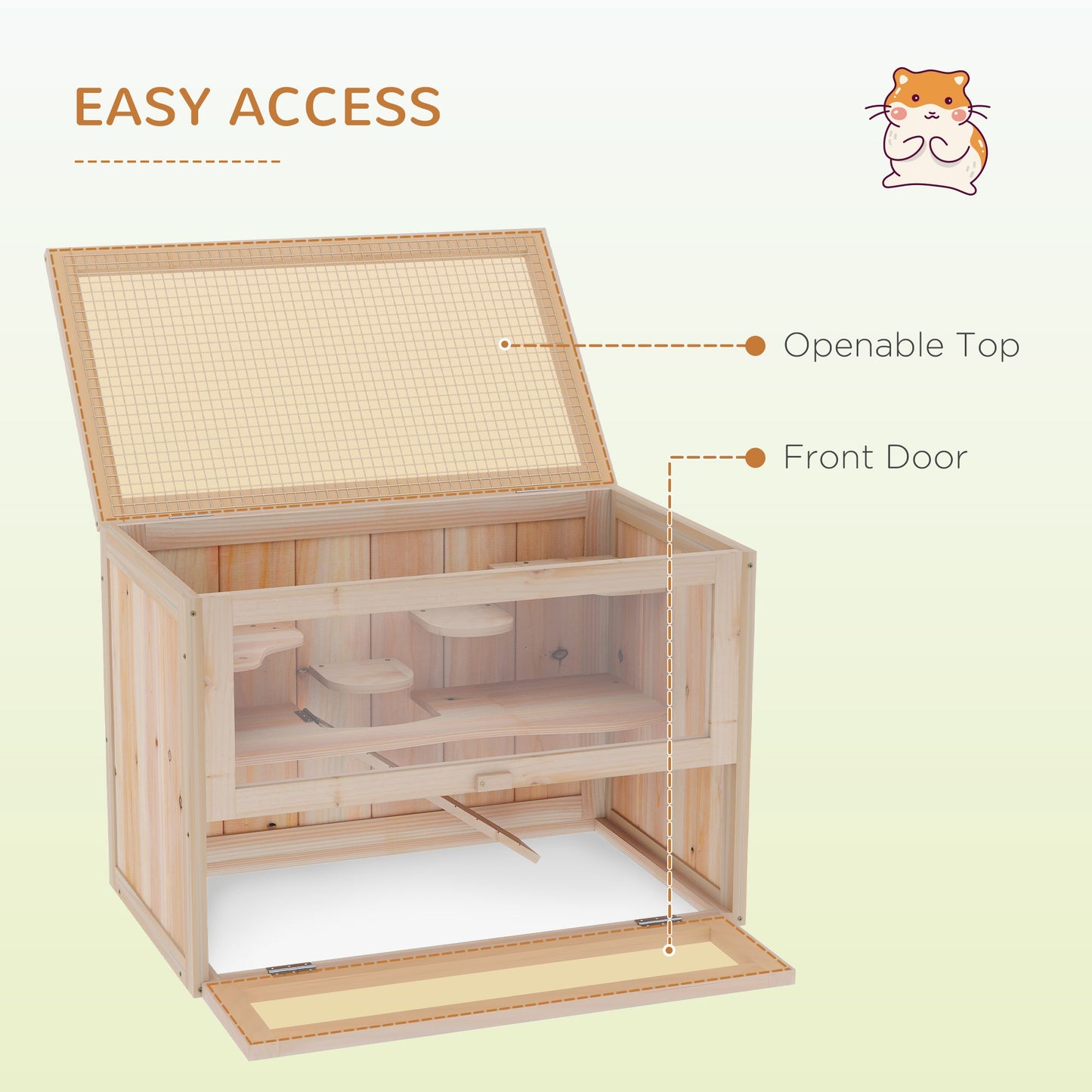 Wooden Hamster Cage Mouse Mice Rodent Small Animals Hutch Exercise Play House 60 x 35 x 42cm, Natural Wood Finish