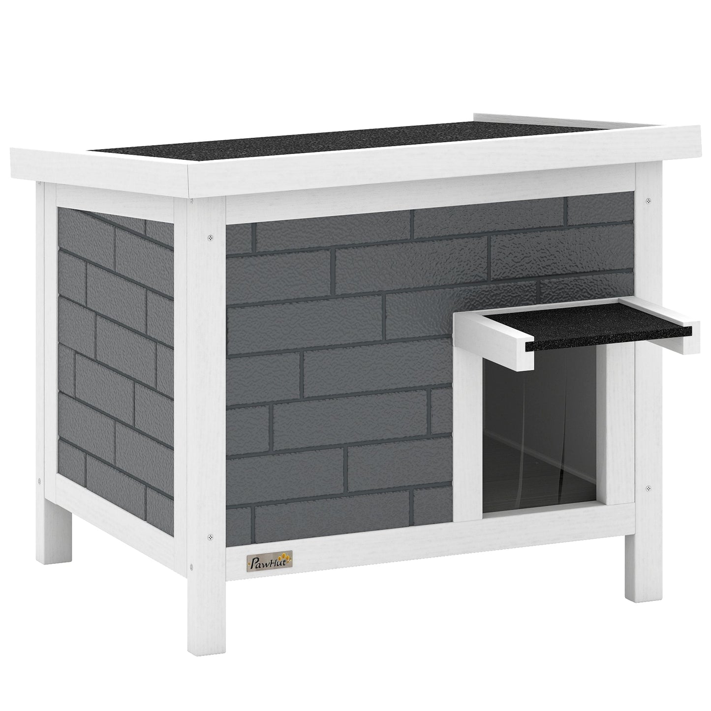 Outdoor Cat House Insulated, Wooden Weatherproof Feral Cat Shelter with Openable Asphalt Roof, Plastic Door Flaps, Rabbit Hutch for Bunnies, for Winter Outside, 61 x 51 x 53.5 cm, Grey