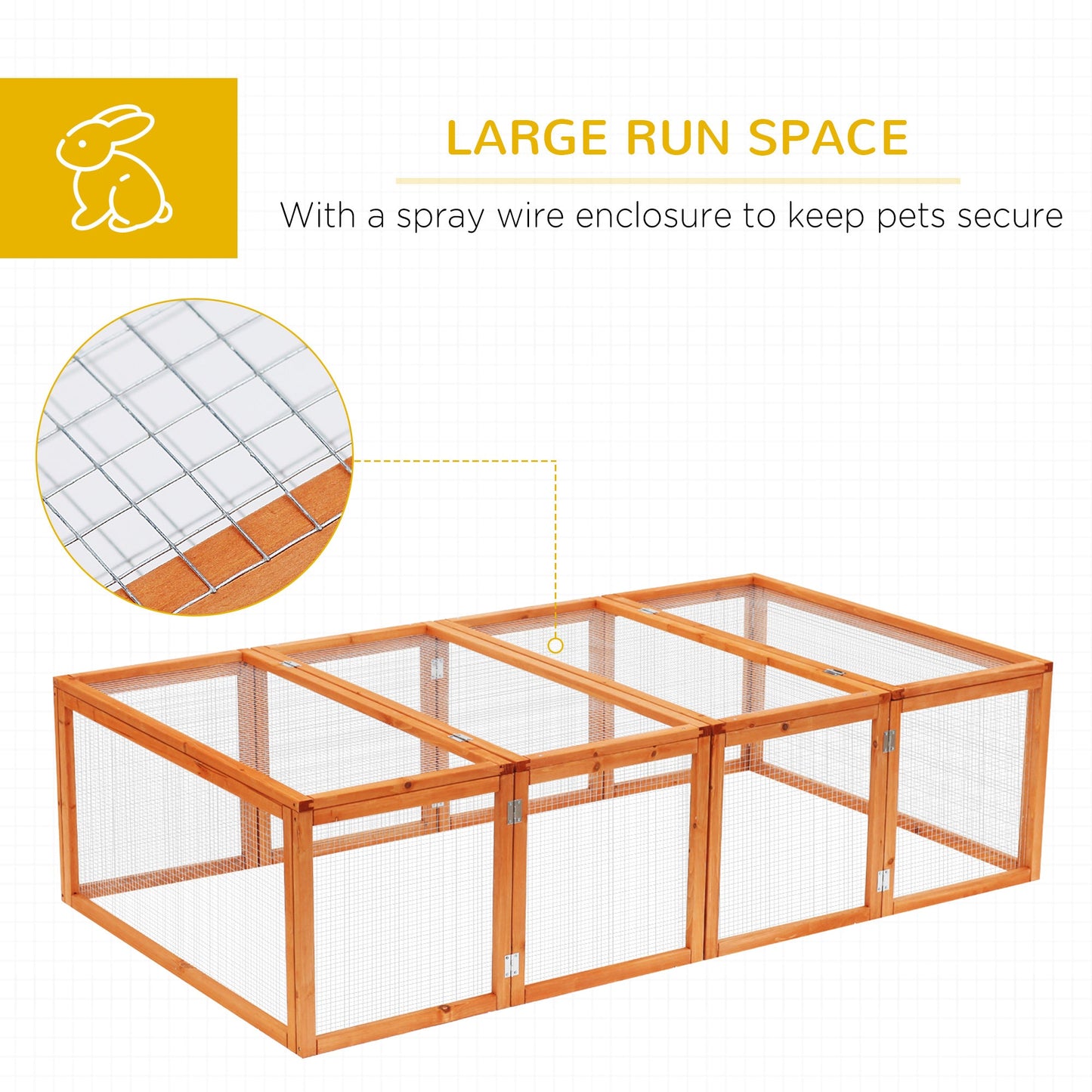 Rabbit Run Wooden Rabbit Hutch Cage 6ft with Wire Mesh, Openable Roof, Play Space for Outdoor, 181 x 100 x 48 cm, Natural Wood Finish