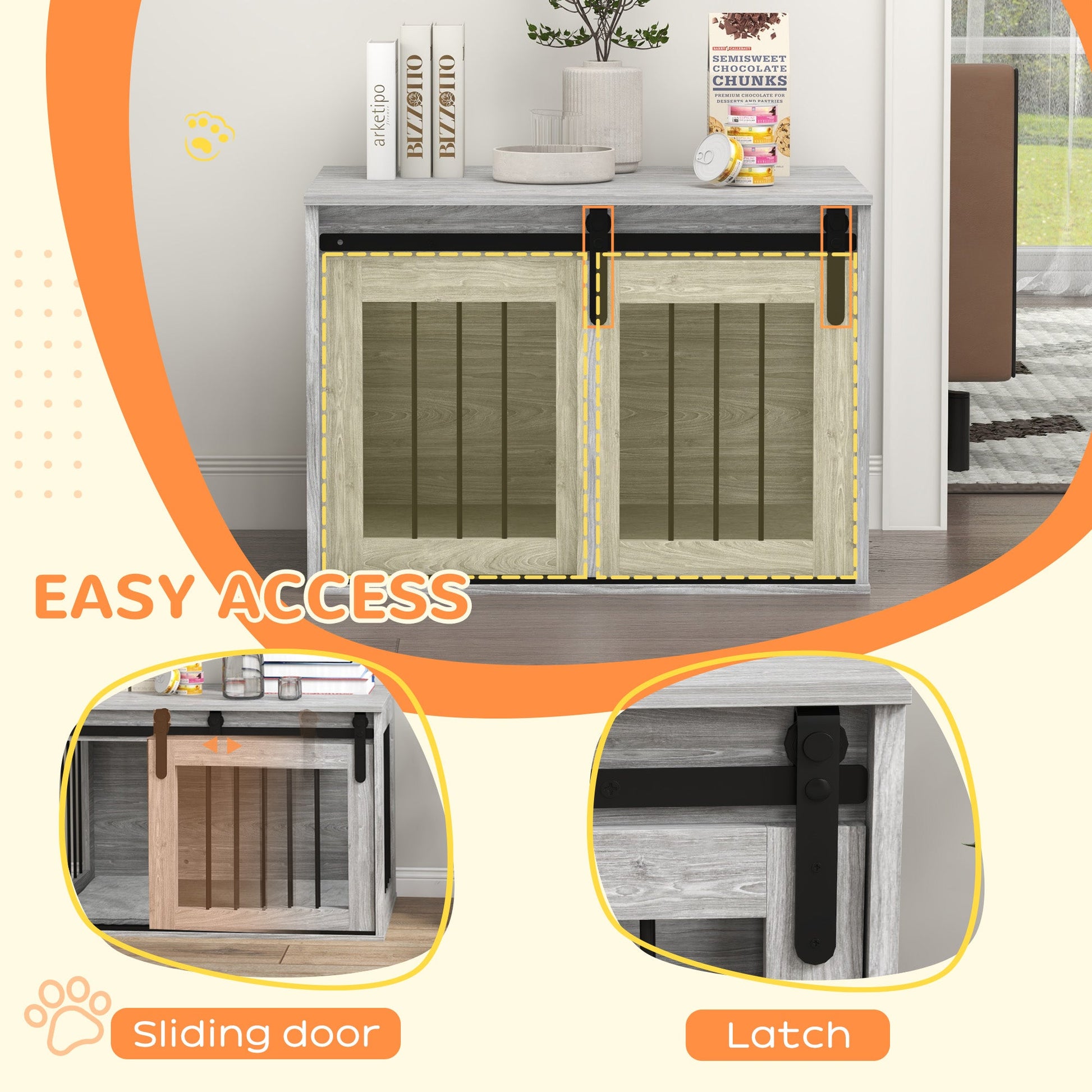 Dog Crate Furniture, Dog House Furniture Style for Medium Breeds, Pet Kennel with Removable Cushion for Indoor Use, 80 x 54 x 57cm, Grey