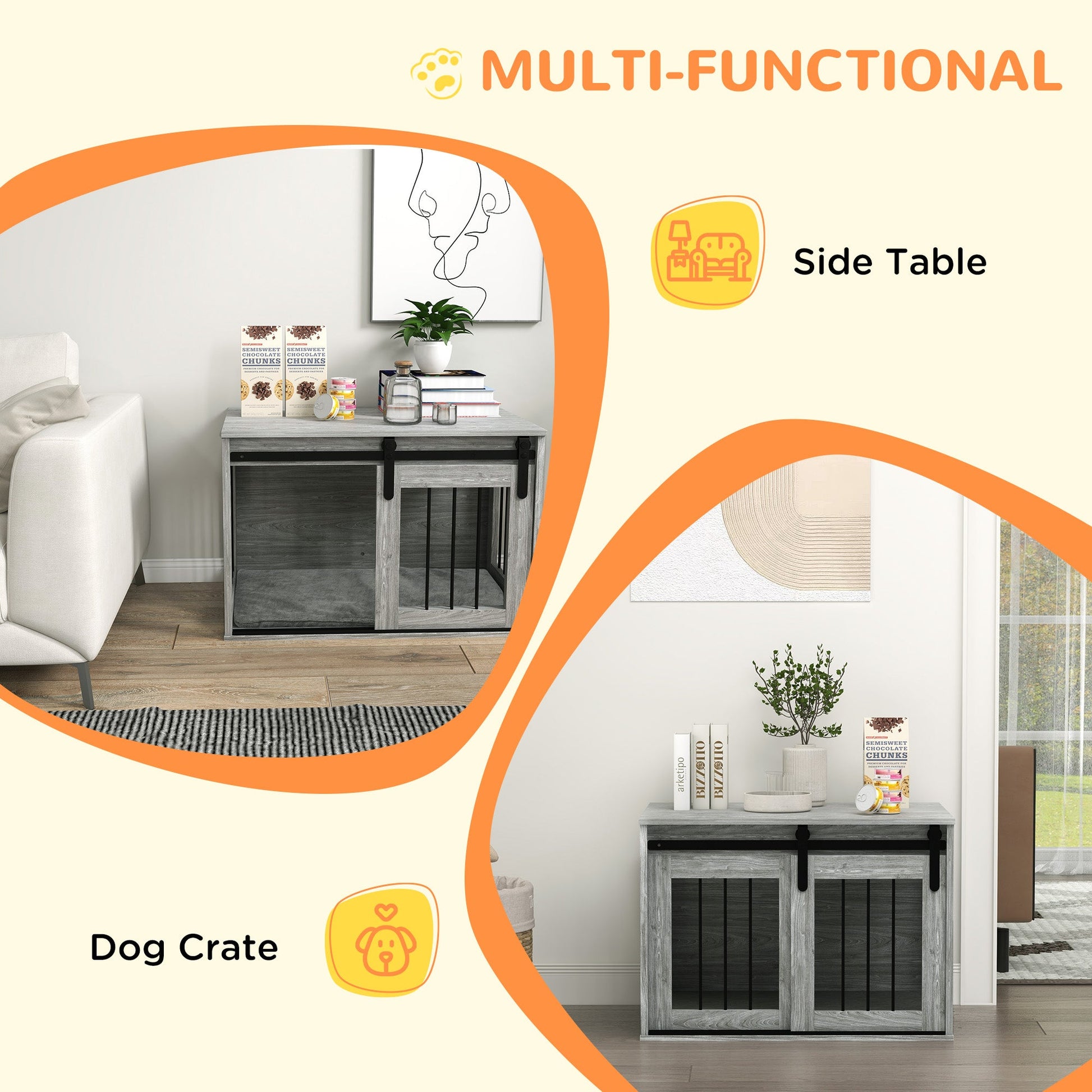 Dog Crate Furniture, Dog House Furniture Style for Medium Breeds, Pet Kennel with Removable Cushion for Indoor Use, 80 x 54 x 57cm, Grey