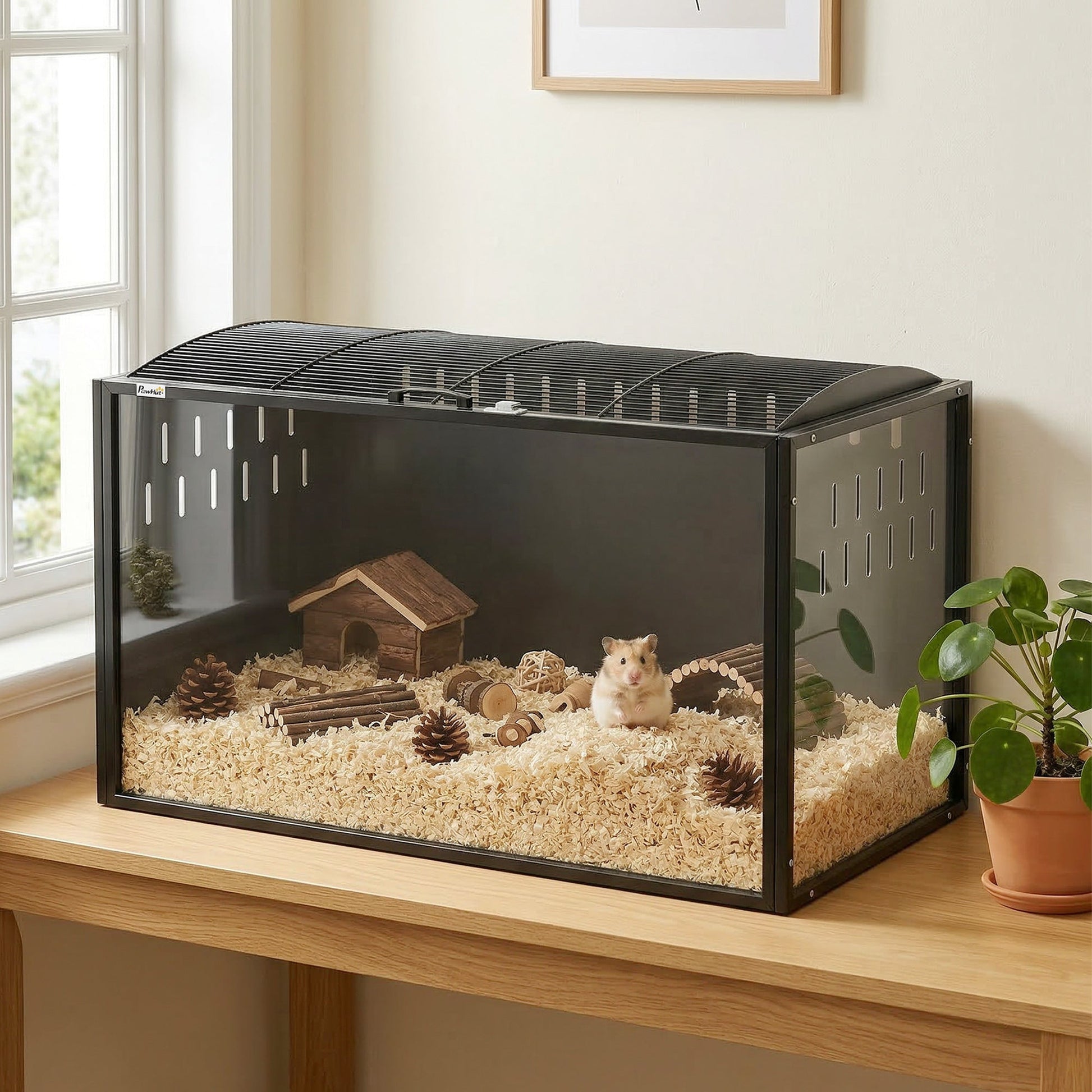 Hamster Cage Steel Frame Chewproof, Large Rat Cage with Openable Top, Deep Burrow, Transparent Small Animal Habitat for Dwarf Syrian Hamster, Gerbil, Rats, 105L x 51W x 53H cm