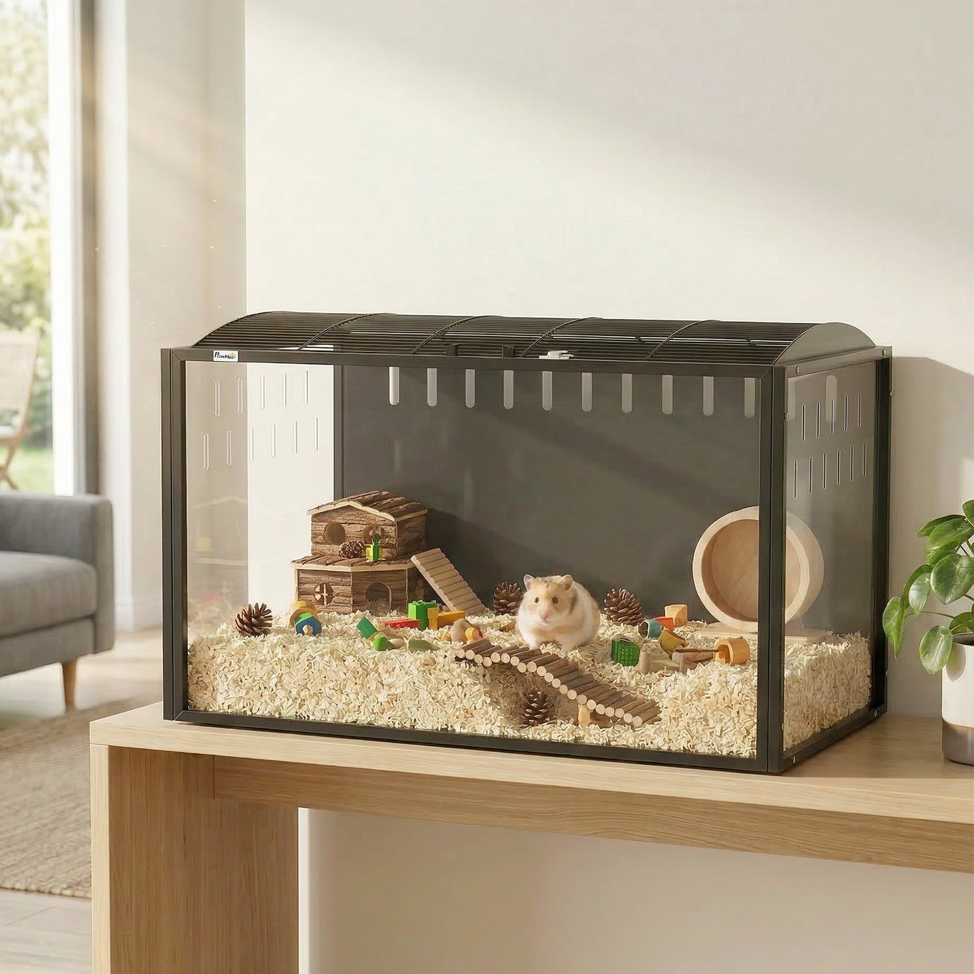 Hamster Cage Steel Frame Chewproof, Large Rat Cage with Openable Top, Deep Burrow, Transparent Small Animal Habitat for Dwarf Syrian Hamster, Gerbil, Rats, 105L x 51W x 53H cm