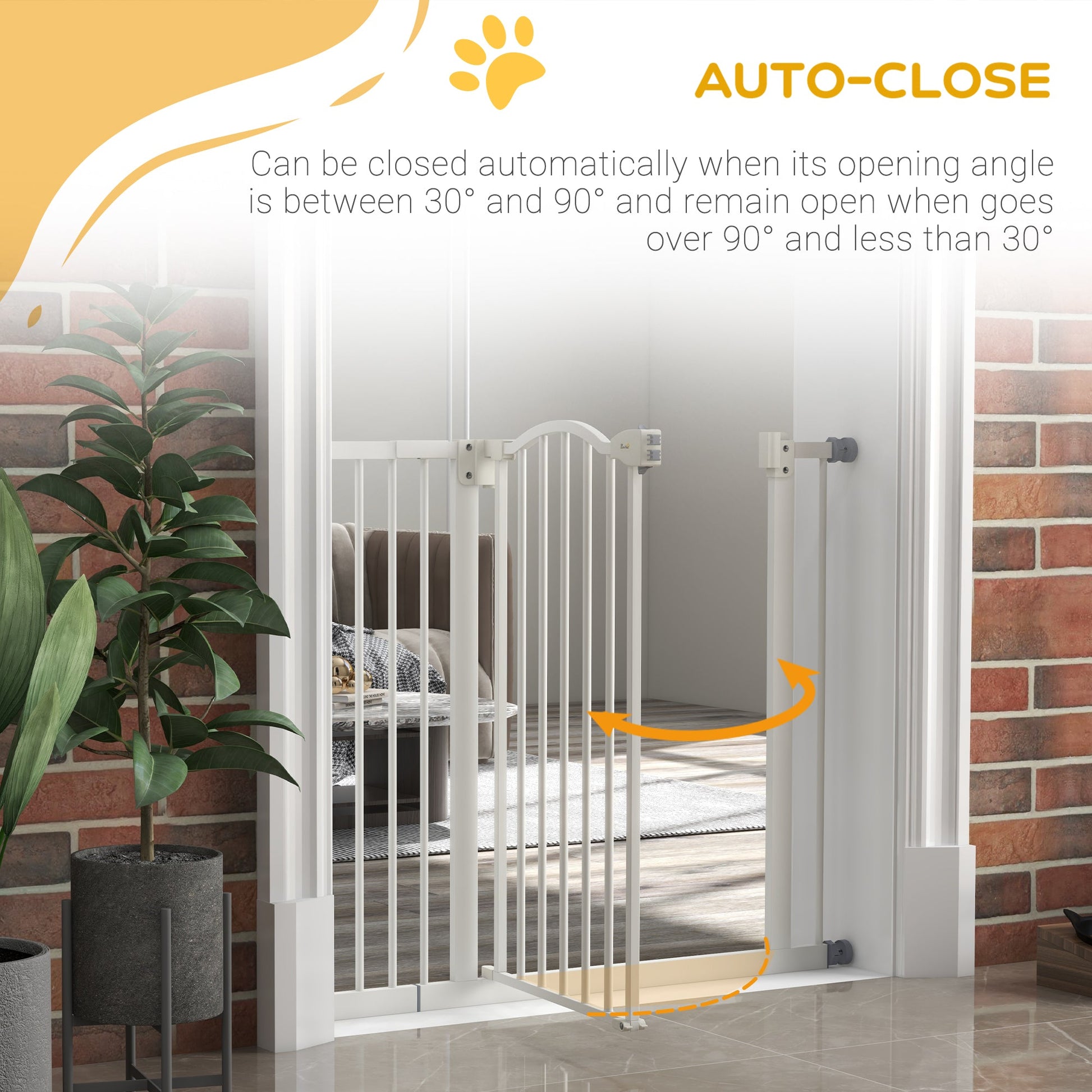 Pressure Fit Dog Stair Gate No Drilling Safety Gate Auto Close for Doorways, Hallways, 74-94cm Adjustable, 78cm Tall, White