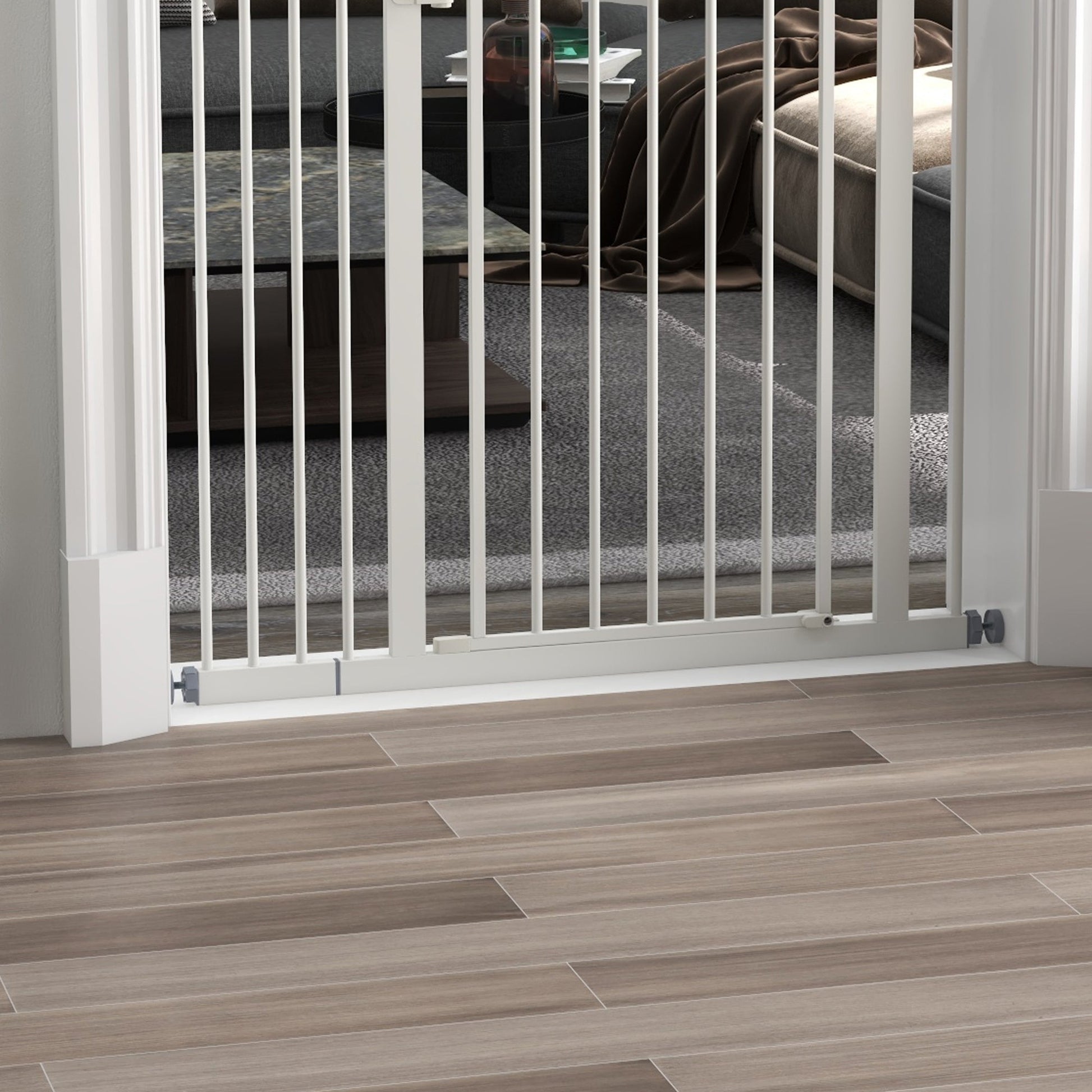 Pressure Fit Dog Stair Gate No Drilling Safety Gate Auto Close for Doorways, Hallways, 74-94cm Adjustable, 78cm Tall, White