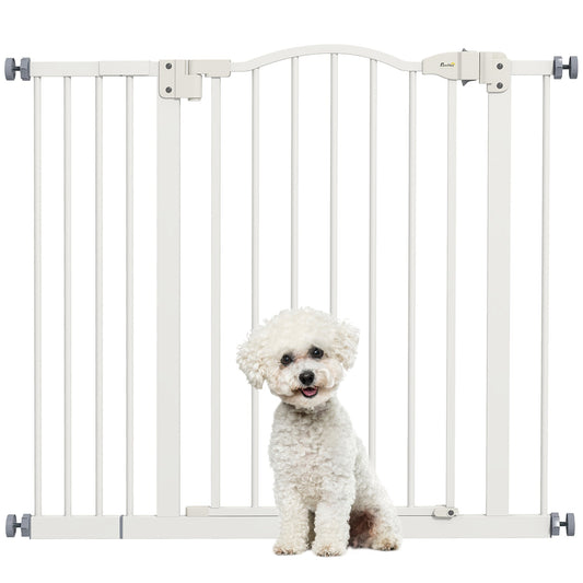 Pressure Fit Dog Stair Gate No Drilling Safety Gate Auto Close for Doorways, Hallways, 74-94cm Adjustable, 78cm Tall, White