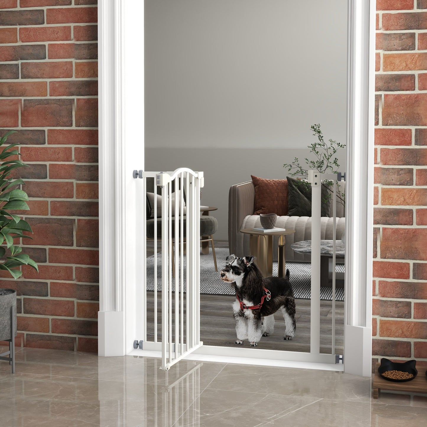 Pressure Fit Dog Stair Gate No Drilling Safety Gate Auto Close for Doorways, Hallways, 74-94cm Adjustable, 78cm Tall, White