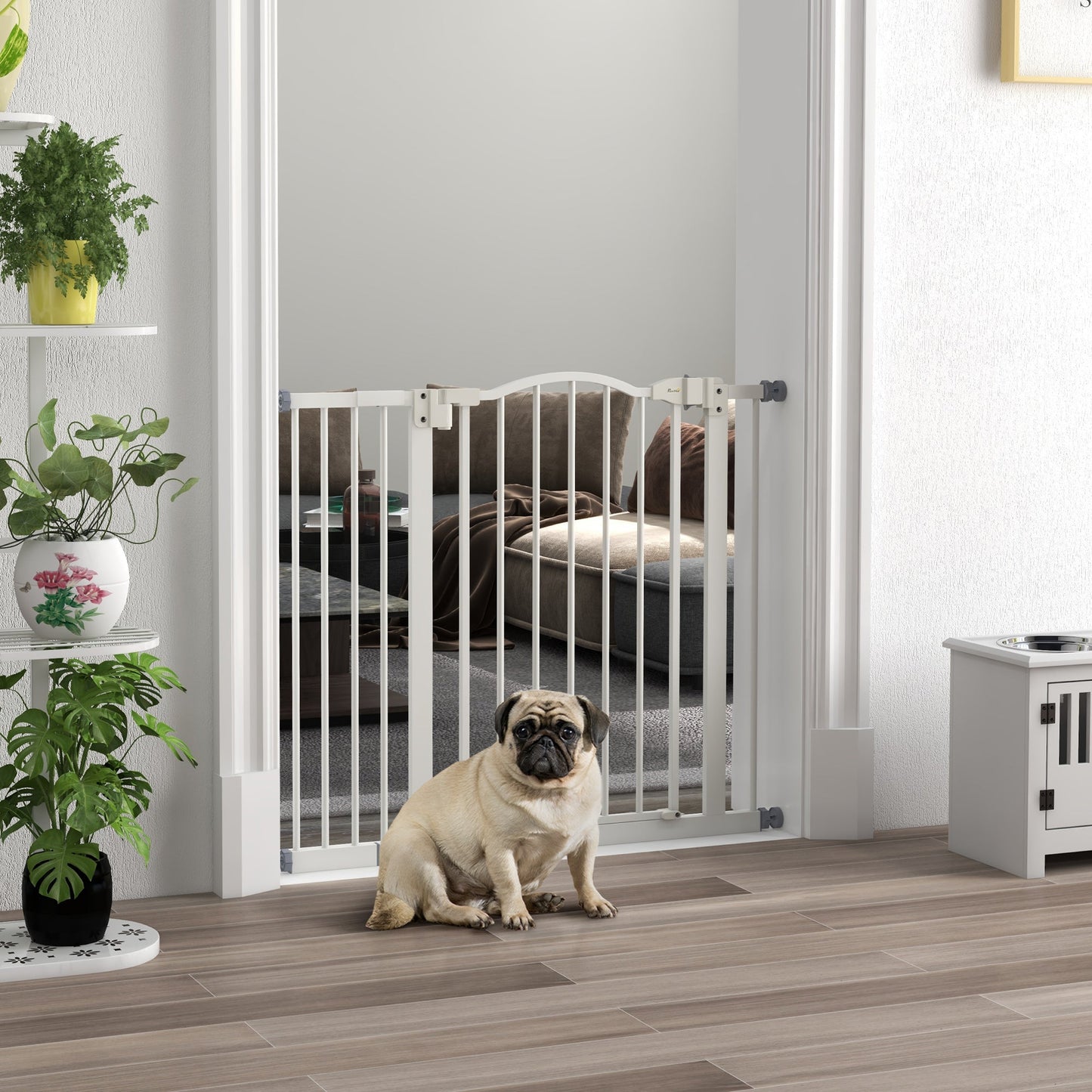 Pressure Fit Dog Stair Gate No Drilling Safety Gate Auto Close for Doorways, Hallways, 74-94cm Adjustable, 78cm Tall, White