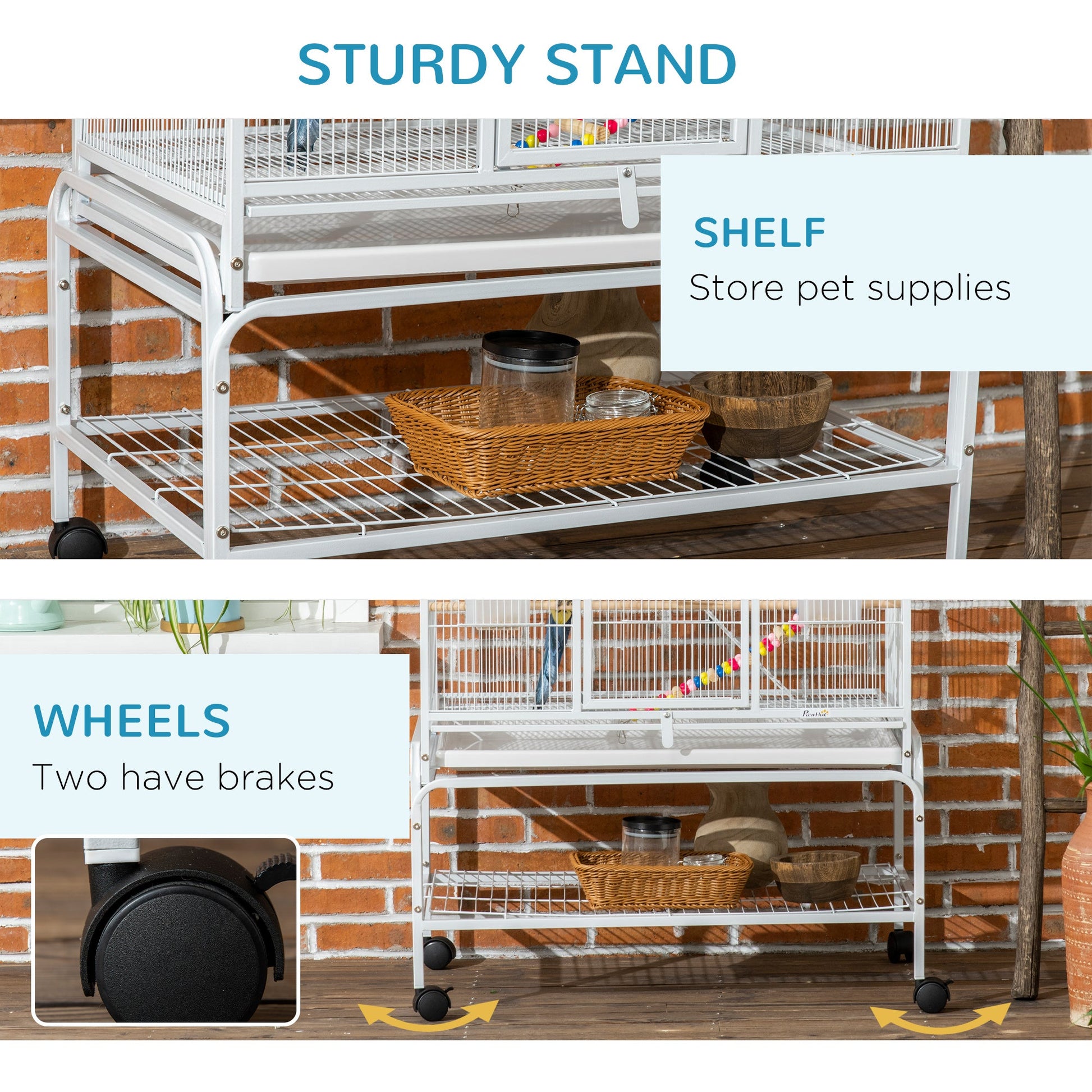 Large Bird Cage Budgie Cage 3 Tier Aviary with Stand Wheels, Toys, Ladders, Shelf for Canaries, Finches, Cockatiels, Parakeets - White