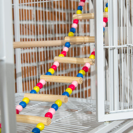 Large Bird Cage Budgie Cage 3 Tier Aviary with Stand Wheels, Toys, Ladders, Shelf for Canaries, Finches, Cockatiels, Parakeets - White