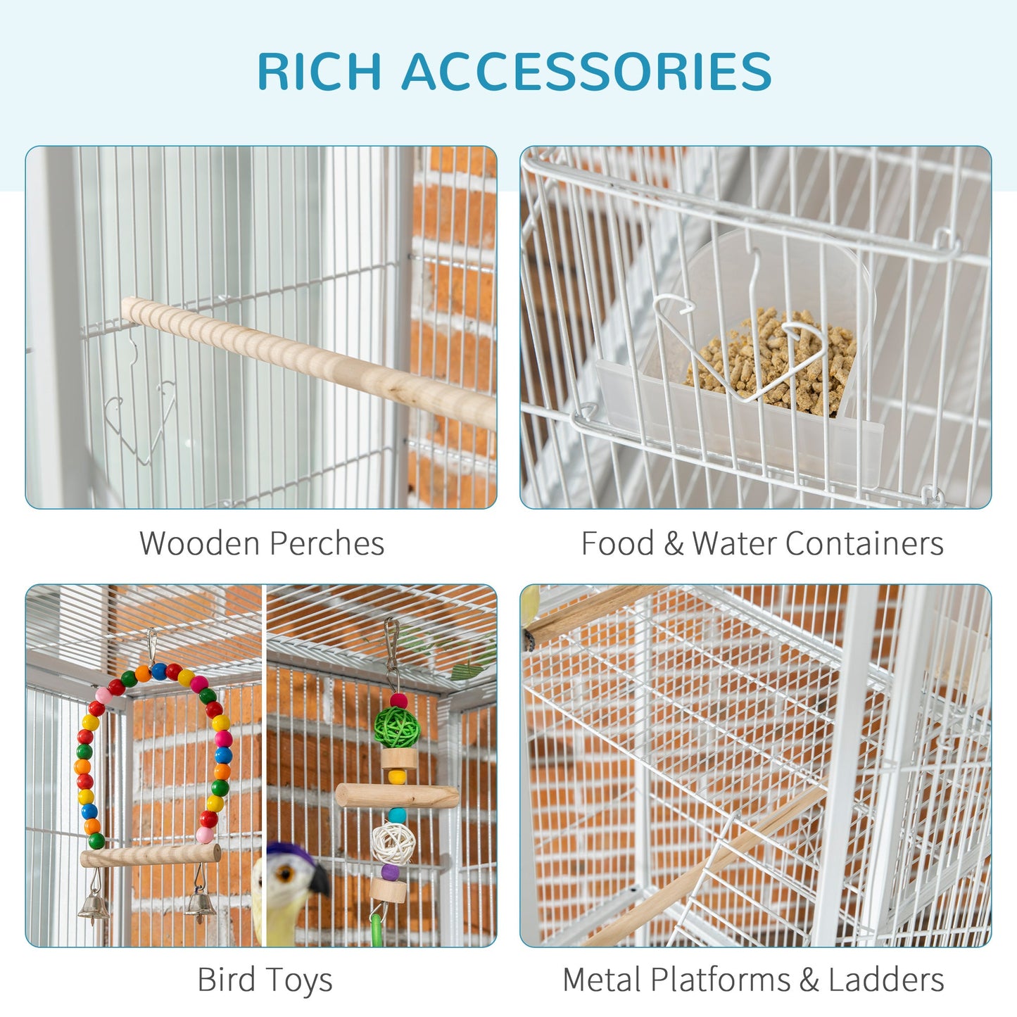 Large Bird Cage Budgie Cage 3 Tier Aviary with Stand Wheels, Toys, Ladders, Shelf for Canaries, Finches, Cockatiels, Parakeets - White