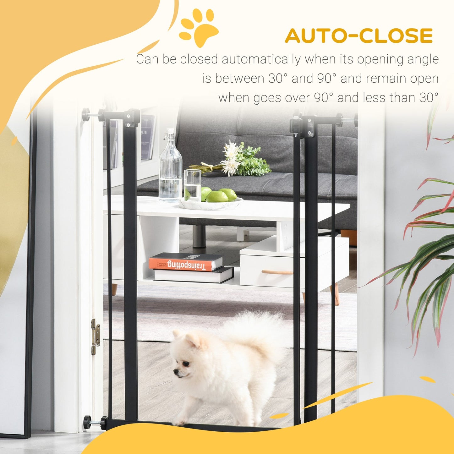 Pressure Fit Dog Stair Gate No Drilling Safety Gate Auto Close for Doorways, Hallways, 74-80cm Adjustable, 94cm Tall, Black