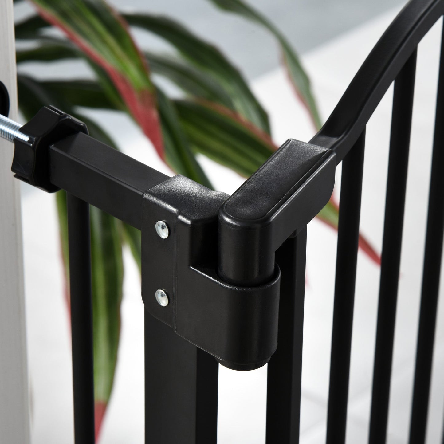 Pressure Fit Dog Stair Gate No Drilling Safety Gate Auto Close for Doorways, Hallways, 74-80cm Adjustable, 94cm Tall, Black