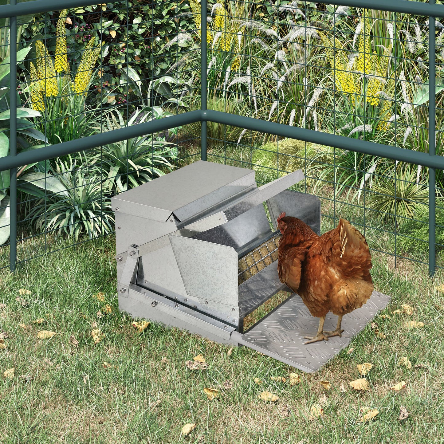 11.5KG Automatic Chicken Poultry Feeder Rat Proof Treadle Self Opening with Galvanized Steel and Aluminium
